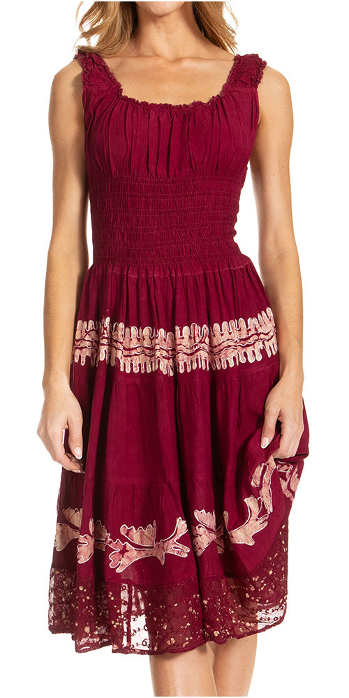 Sakkas Alba Women's Off The Shoulder Smock Ruffle Midi Dress Tie Dye & Embroidery - Concordia Style Boutique