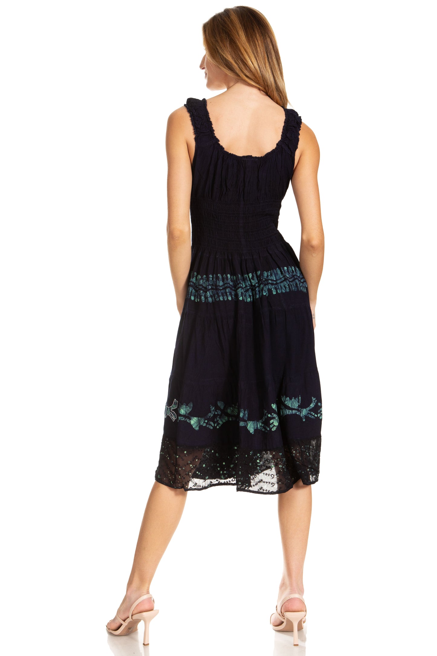 Sakkas Alba Women's Off The Shoulder Smock Ruffle Midi Dress Tie Dye & Embroidery - Concordia Style Boutique