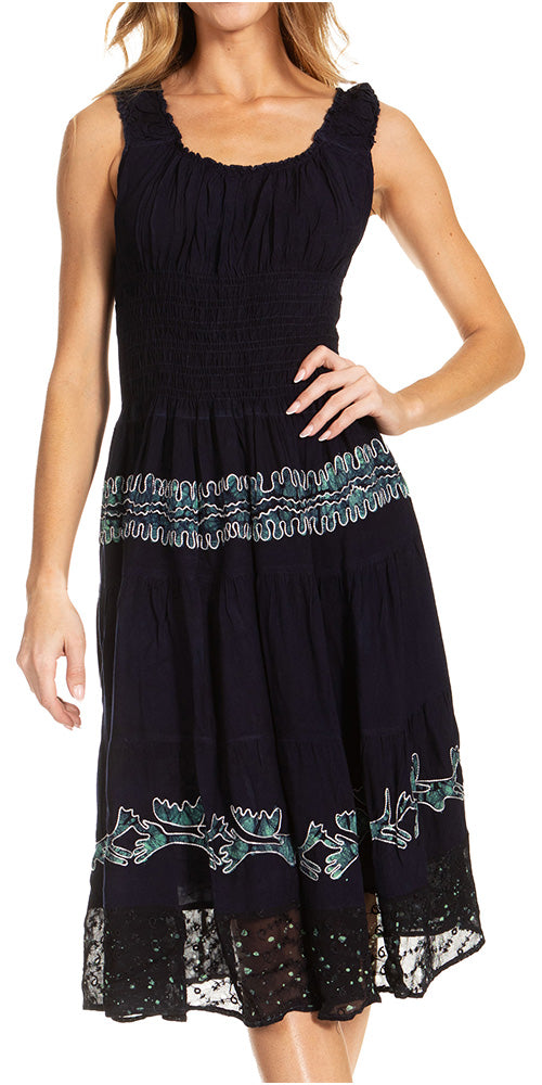 Sakkas Alba Women's Off The Shoulder Smock Ruffle Midi Dress Tie Dye & Embroidery - Concordia Style Boutique