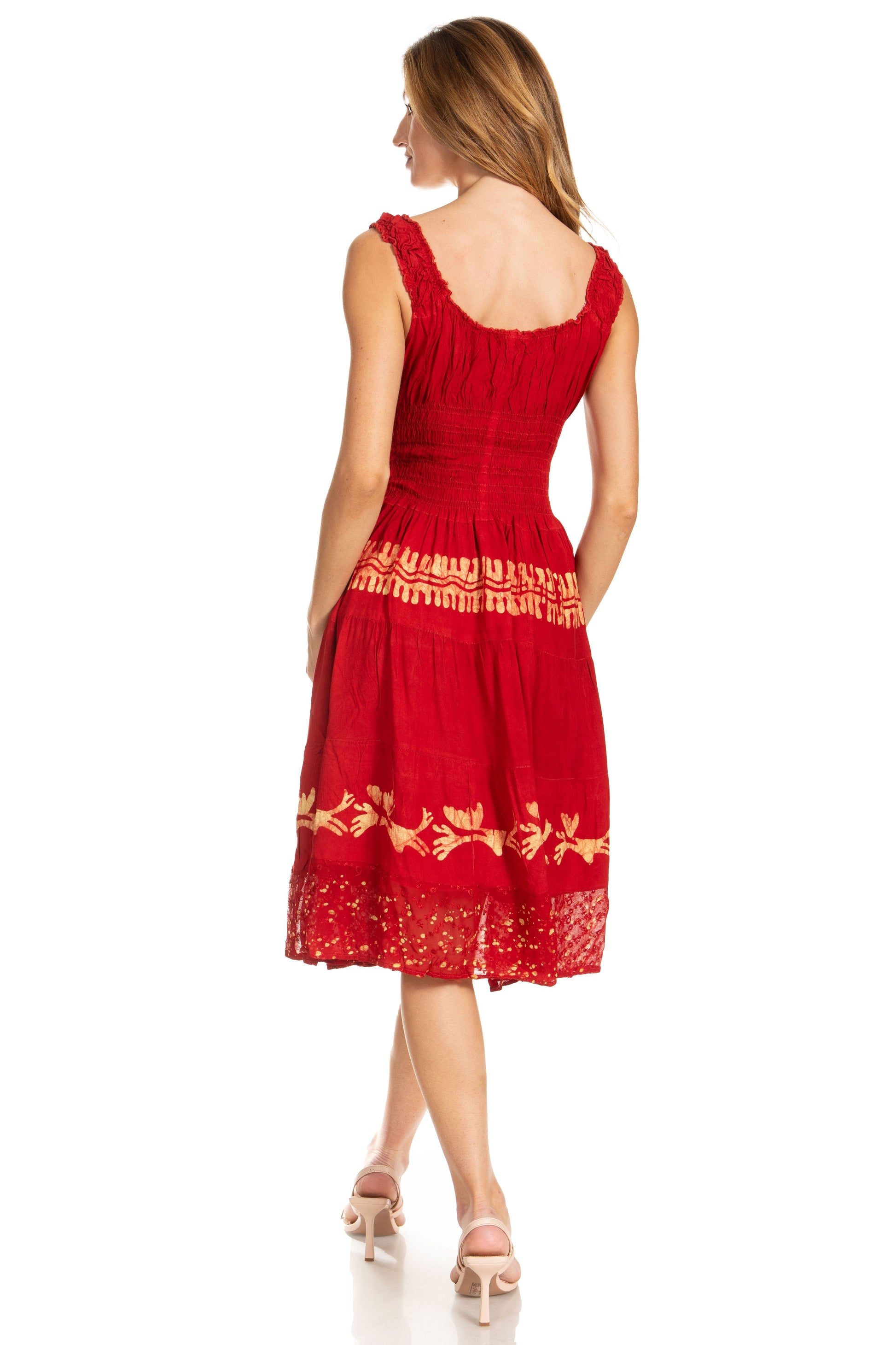 Sakkas Alba Women's Off The Shoulder Smock Ruffle Midi Dress Tie Dye & Embroidery - Concordia Style Boutique