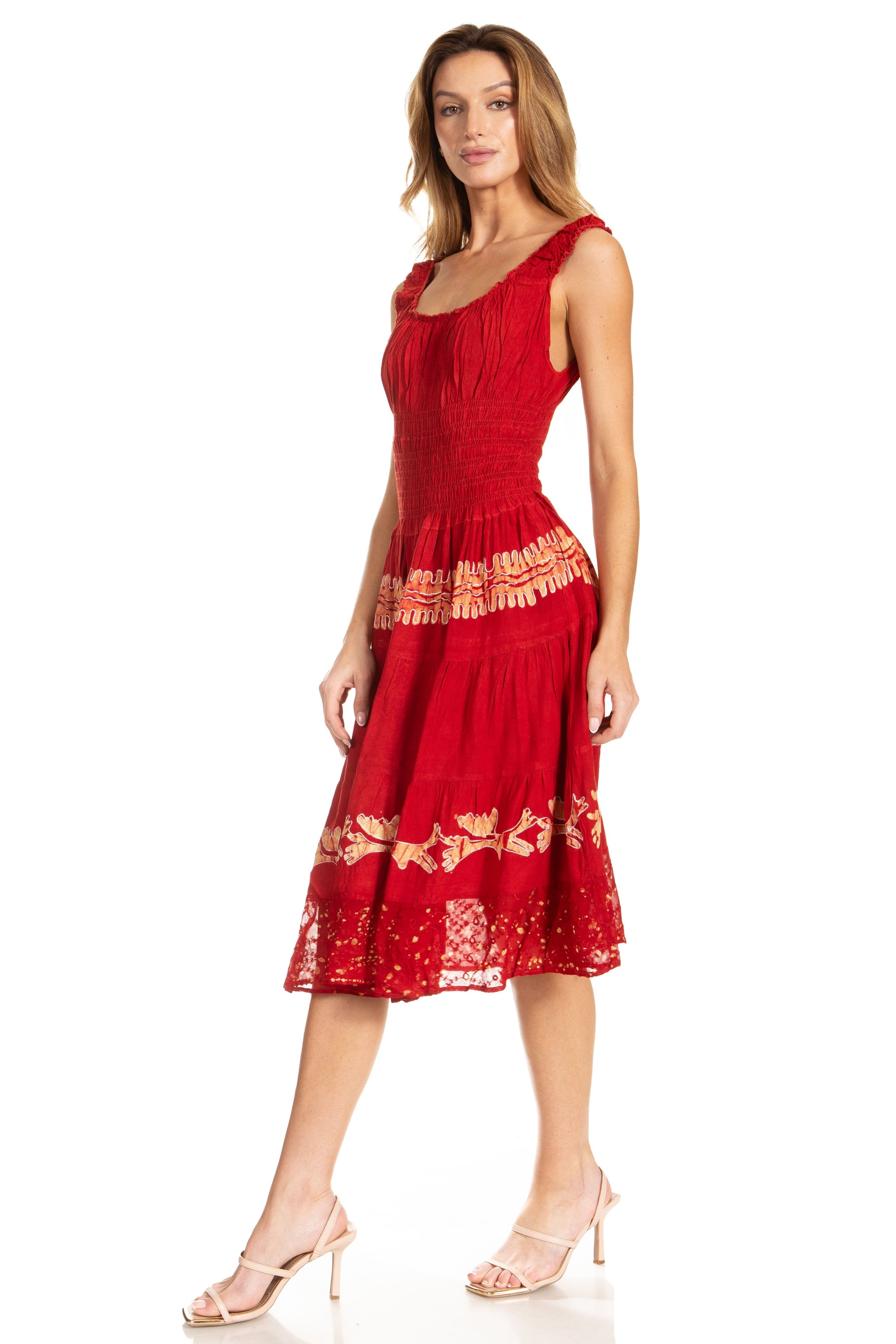 Sakkas Alba Women's Off The Shoulder Smock Ruffle Midi Dress Tie Dye & Embroidery - Concordia Style Boutique