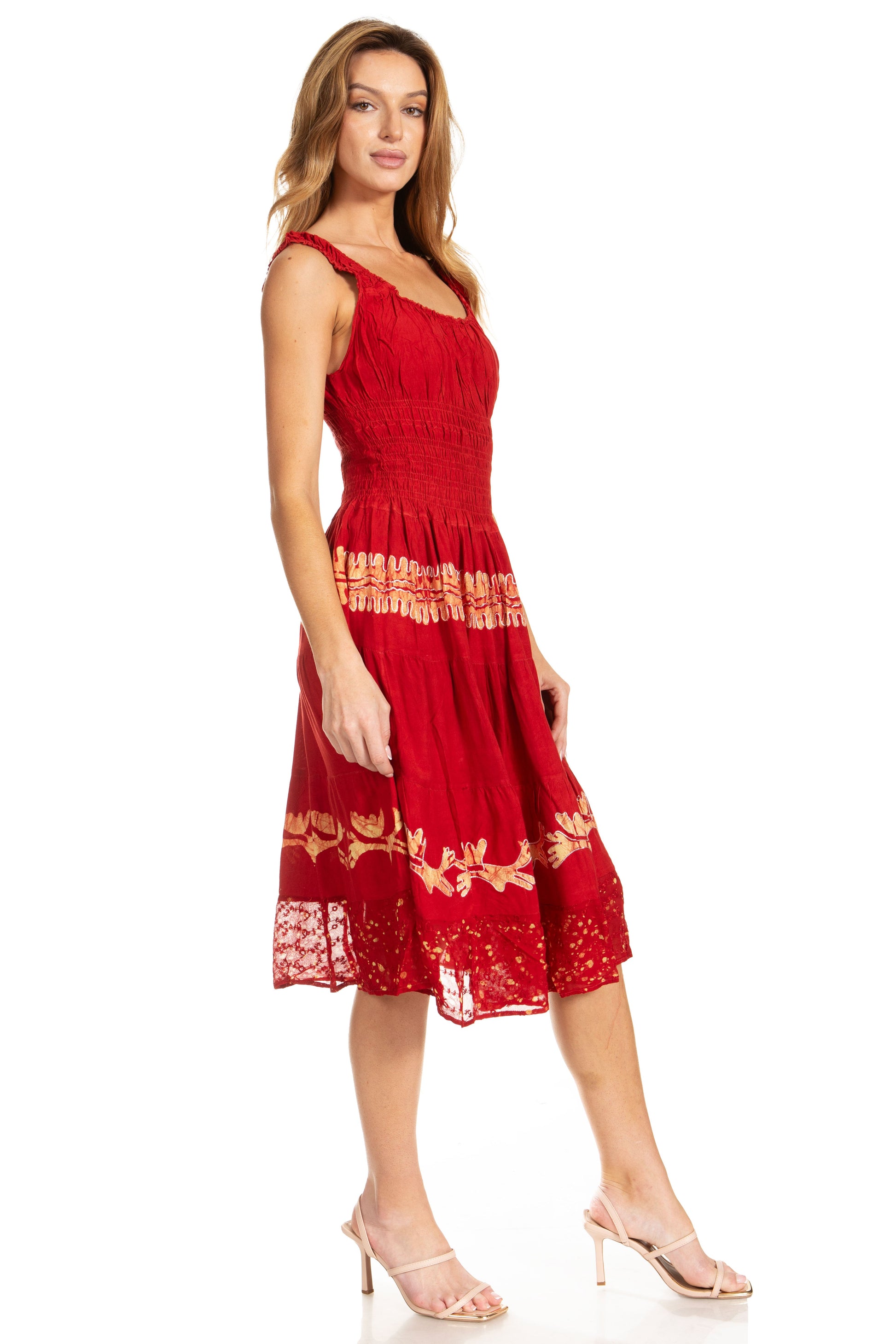 Sakkas Alba Women's Off The Shoulder Smock Ruffle Midi Dress Tie Dye & Embroidery - Concordia Style Boutique