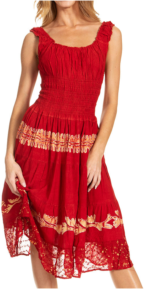Sakkas Alba Women's Off The Shoulder Smock Ruffle Midi Dress Tie Dye & Embroidery - Concordia Style Boutique