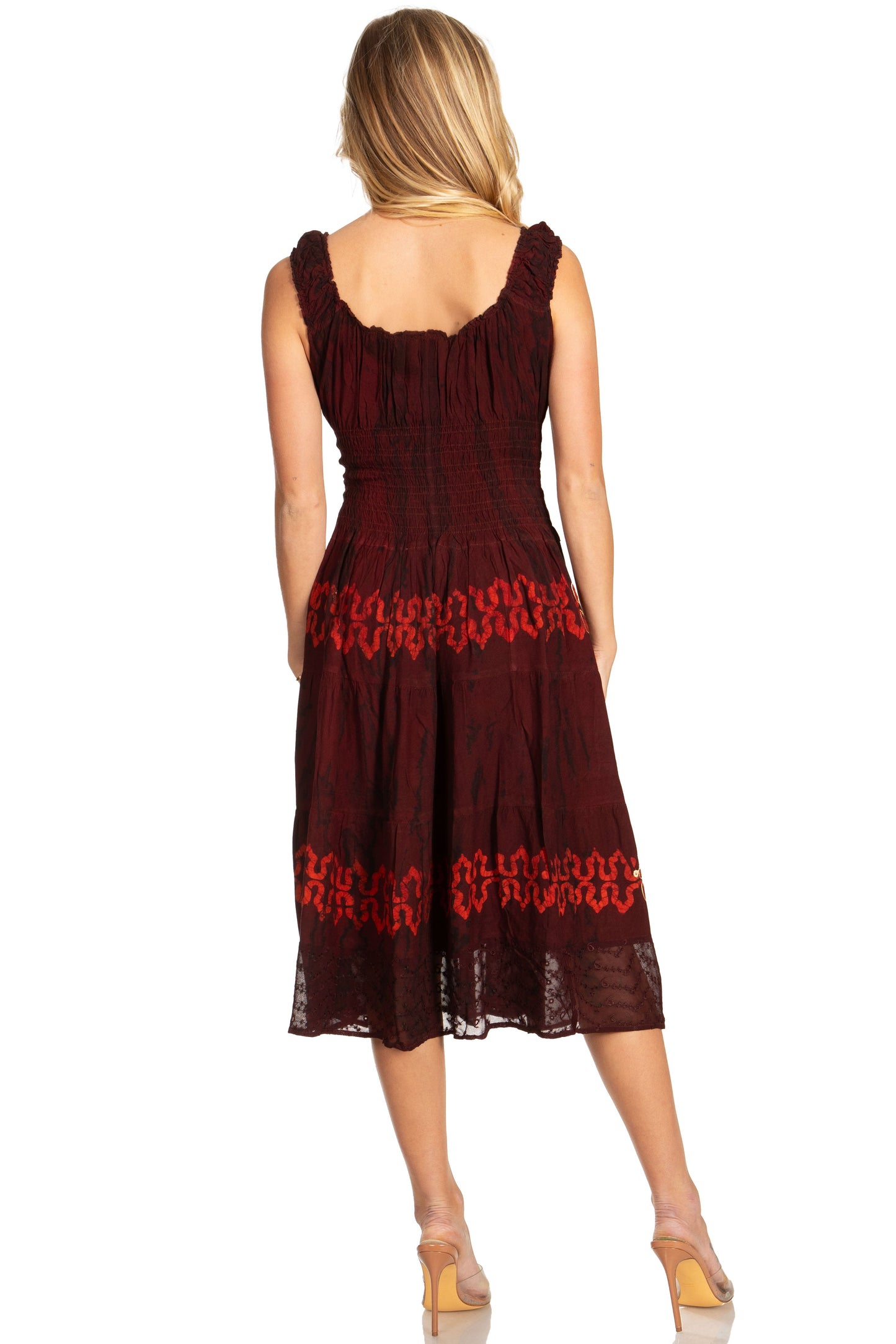 Sakkas Alba Women's Off The Shoulder Smock Ruffle Midi Dress Tie Dye & Embroidery - Concordia Style Boutique