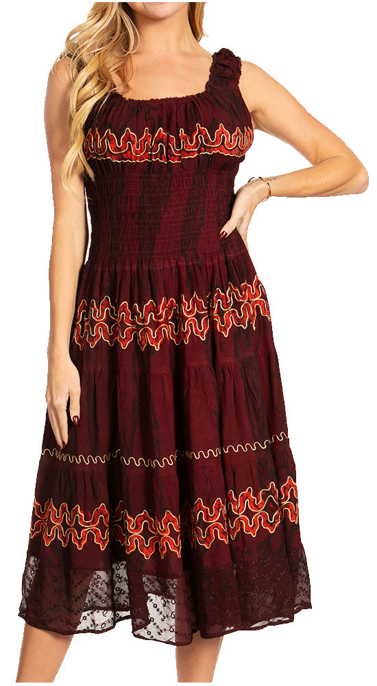 Sakkas Alba Women's Off The Shoulder Smock Ruffle Midi Dress Tie Dye & Embroidery - Concordia Style Boutique