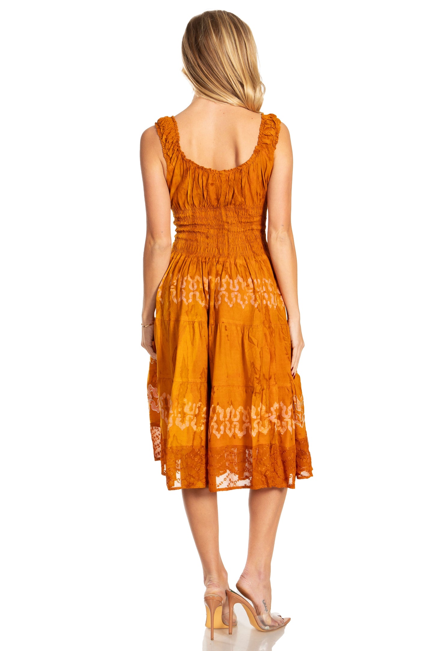 Sakkas Alba Women's Off The Shoulder Smock Ruffle Midi Dress Tie Dye & Embroidery - Concordia Style Boutique