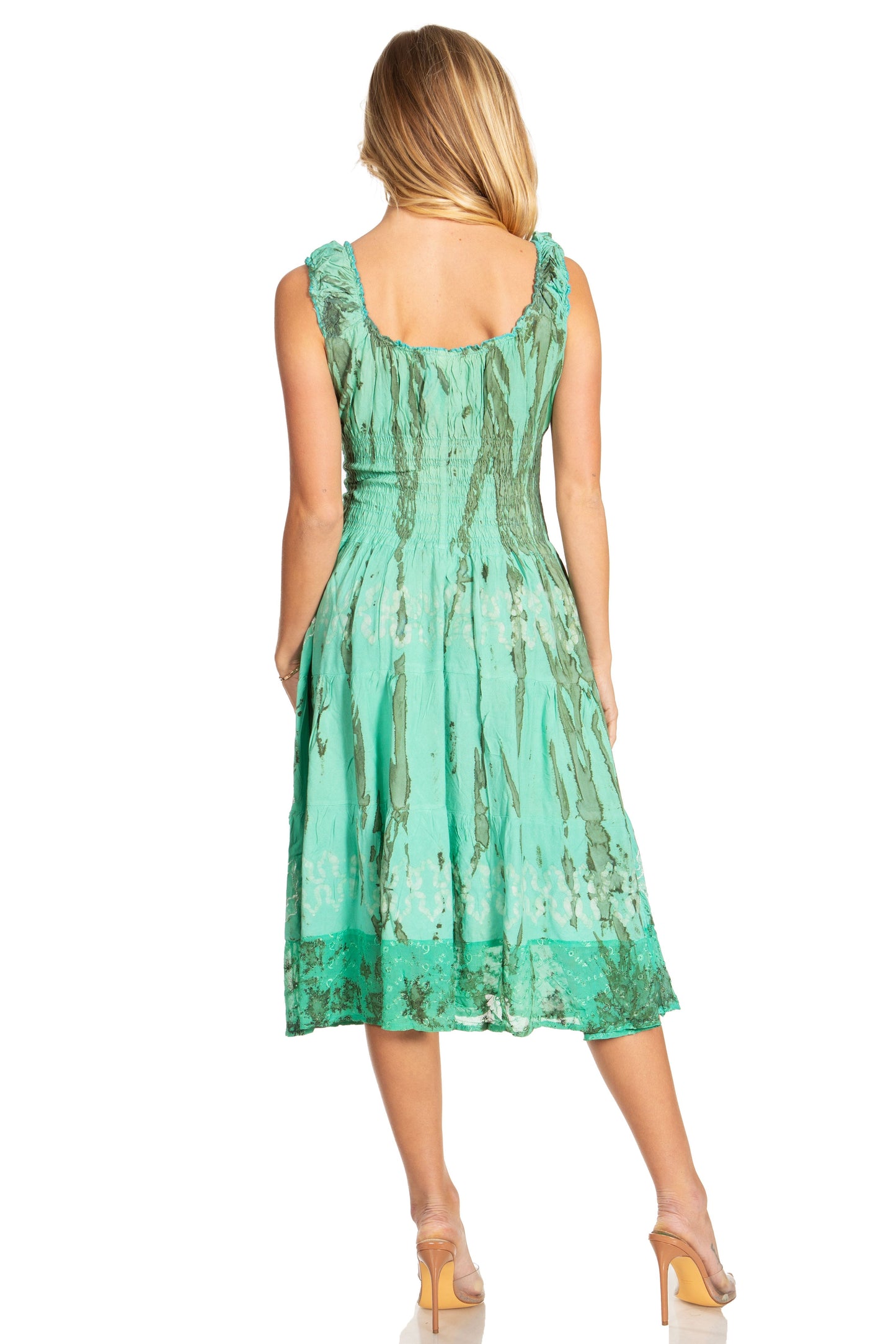 Sakkas Alba Women's Off The Shoulder Smock Ruffle Midi Dress Tie Dye & Embroidery - Concordia Style Boutique