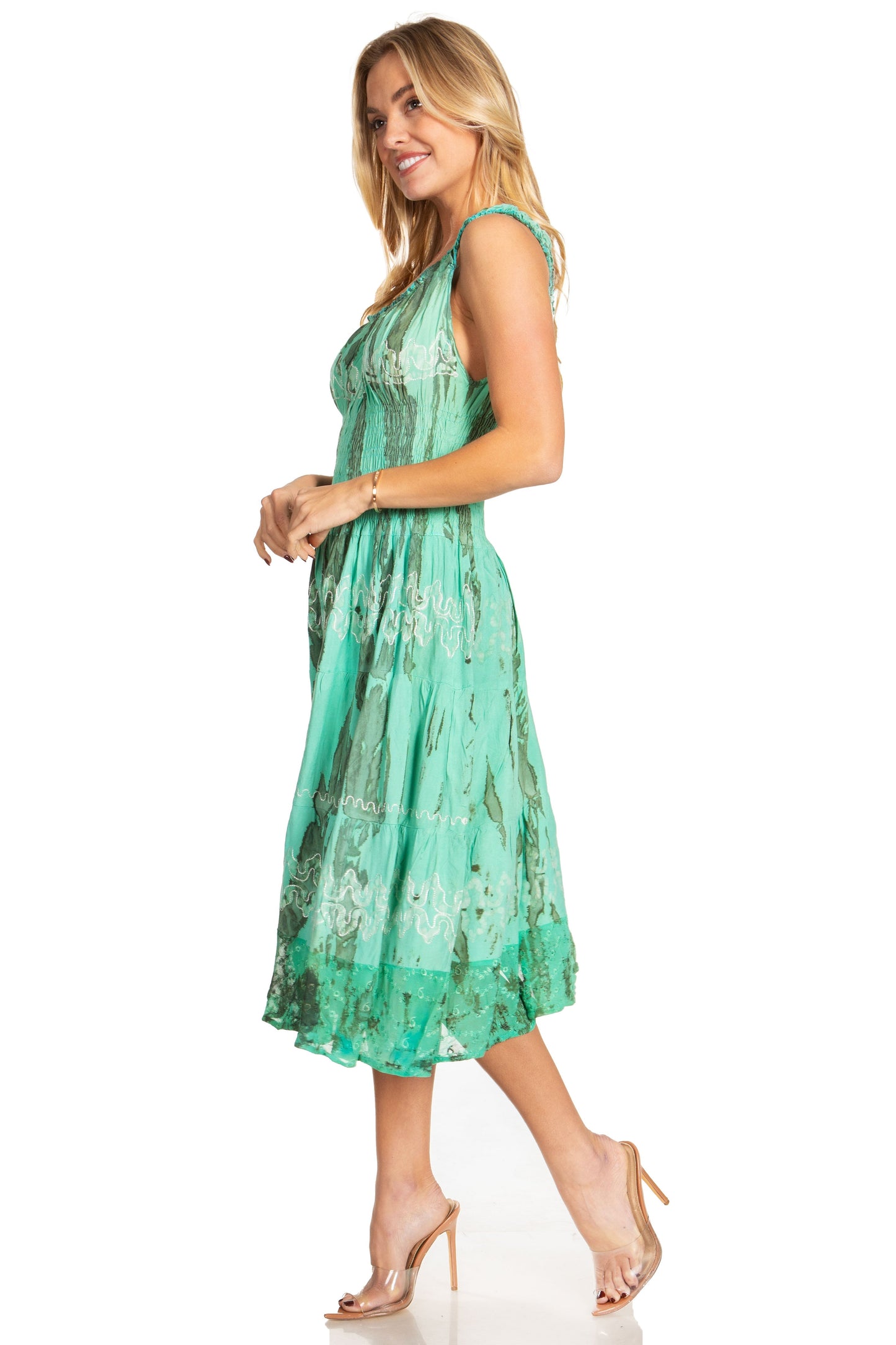 Sakkas Alba Women's Off The Shoulder Smock Ruffle Midi Dress Tie Dye & Embroidery - Concordia Style Boutique