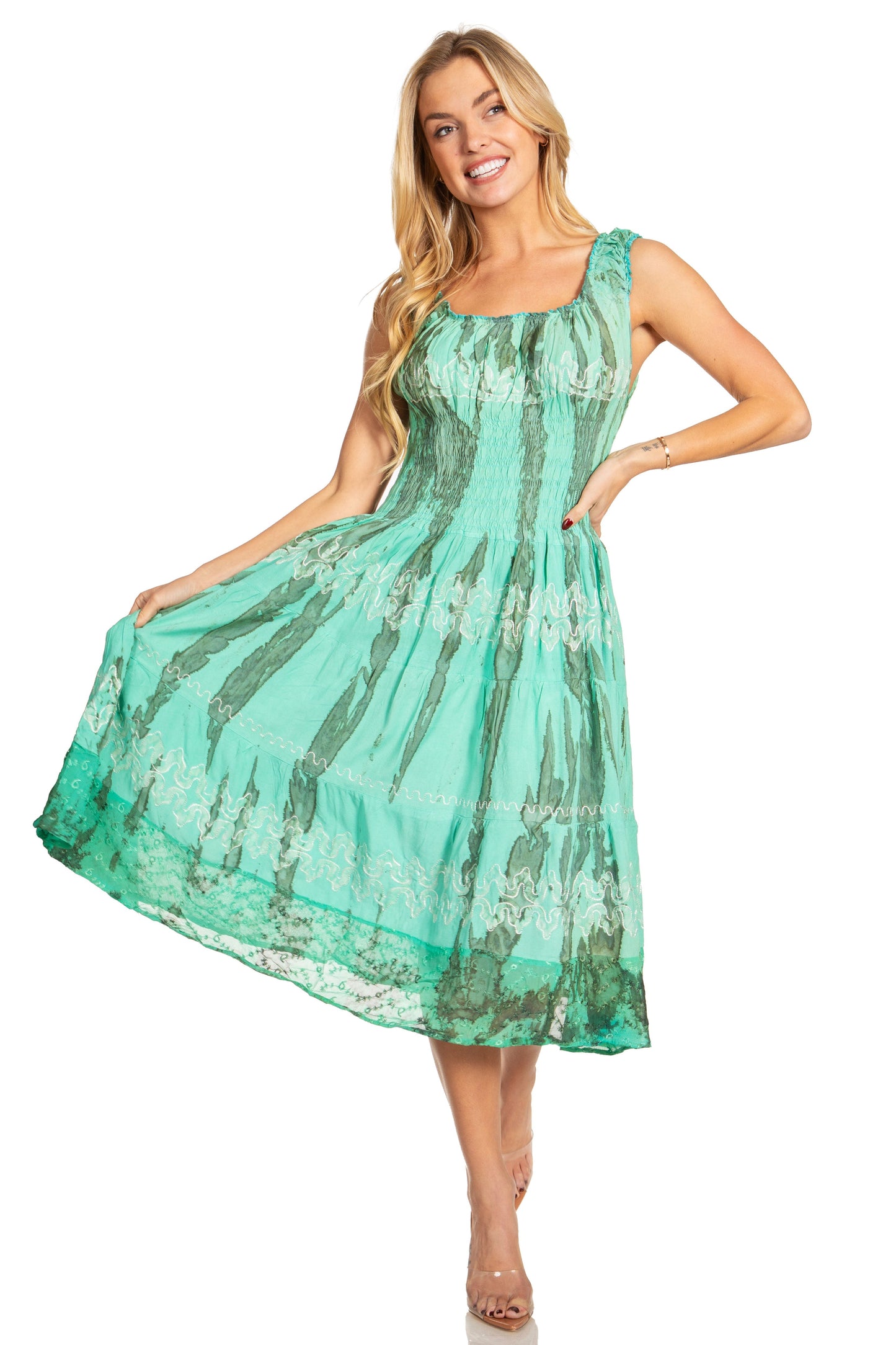 Sakkas Alba Women's Off The Shoulder Smock Ruffle Midi Dress Tie Dye & Embroidery - Concordia Style Boutique