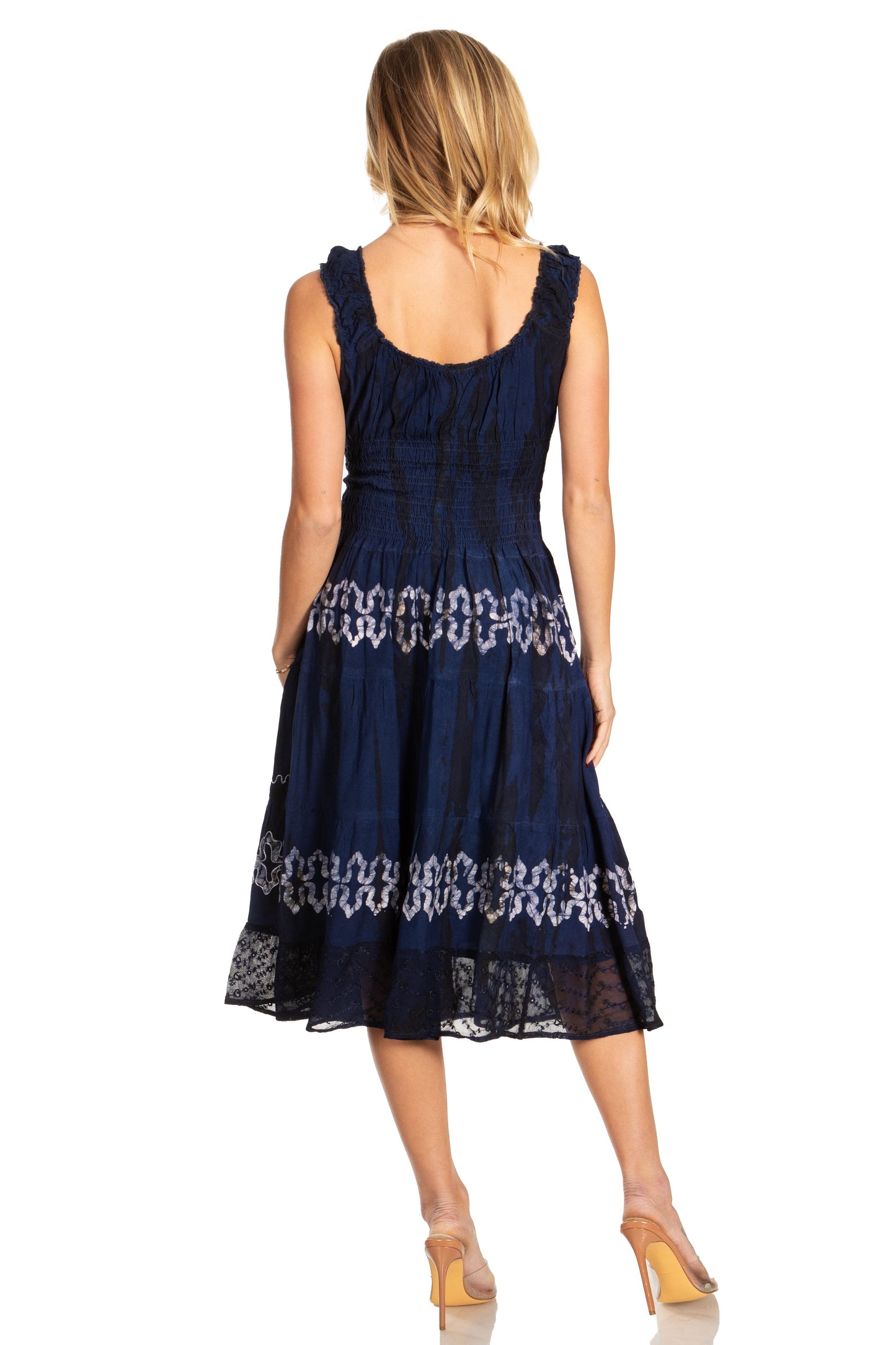 Sakkas Alba Women's Off The Shoulder Smock Ruffle Midi Dress Tie Dye & Embroidery - Concordia Style Boutique