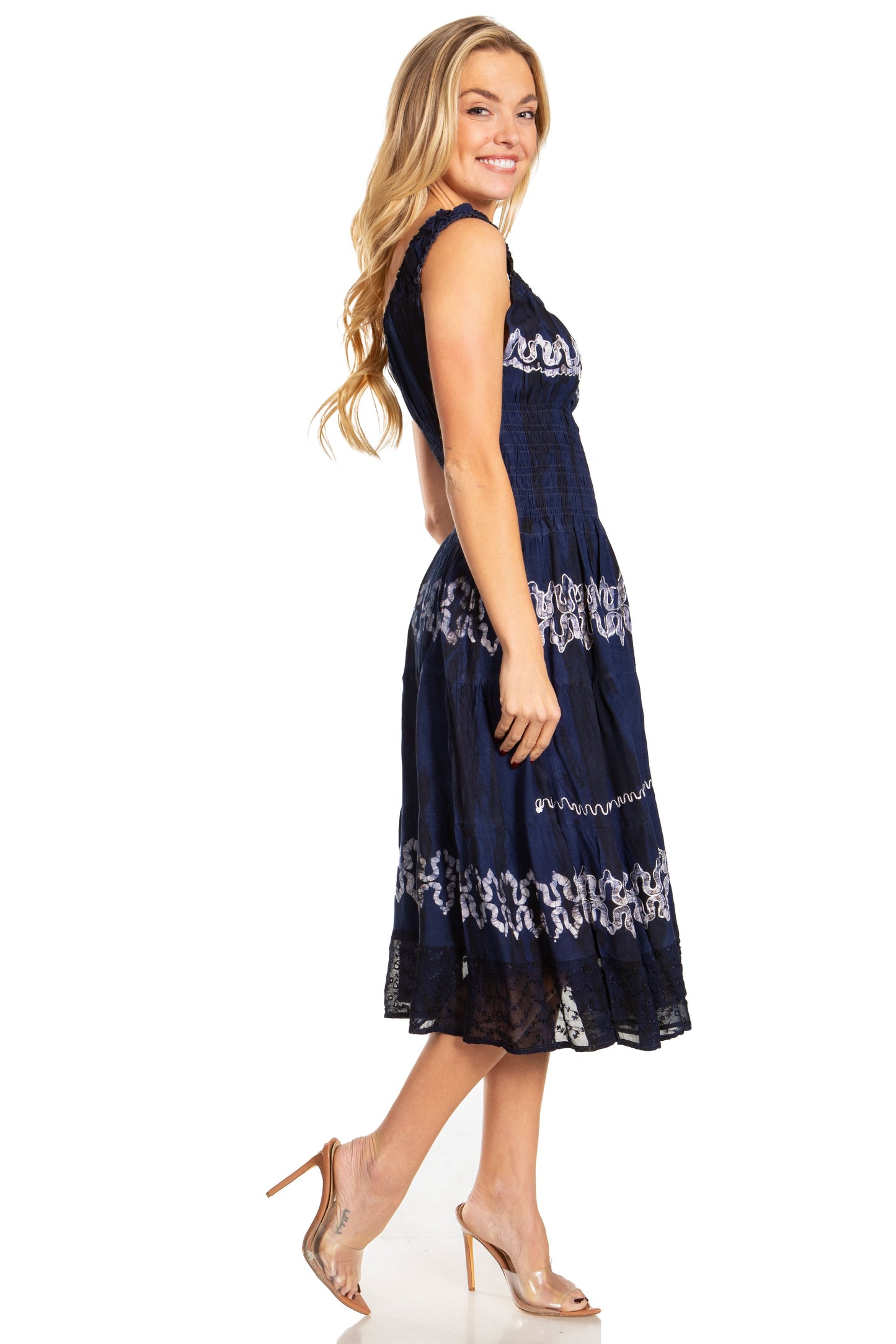 Sakkas Alba Women's Off The Shoulder Smock Ruffle Midi Dress Tie Dye & Embroidery - Concordia Style Boutique