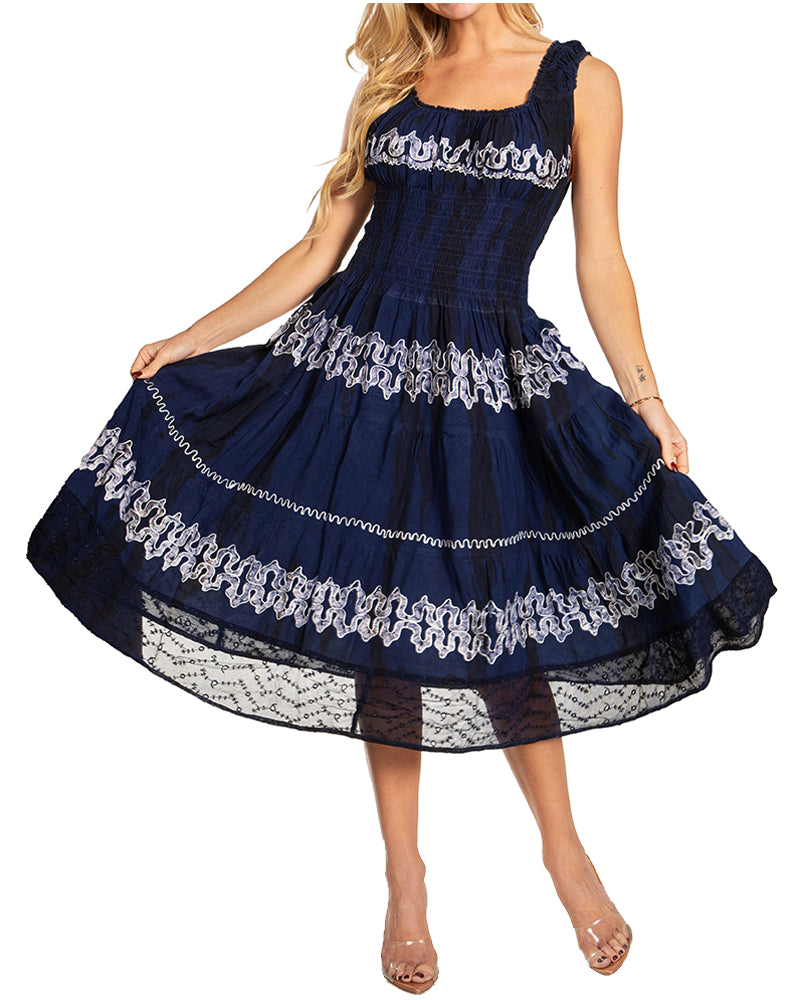 Sakkas Alba Women's Off The Shoulder Smock Ruffle Midi Dress Tie Dye & Embroidery - Concordia Style Boutique