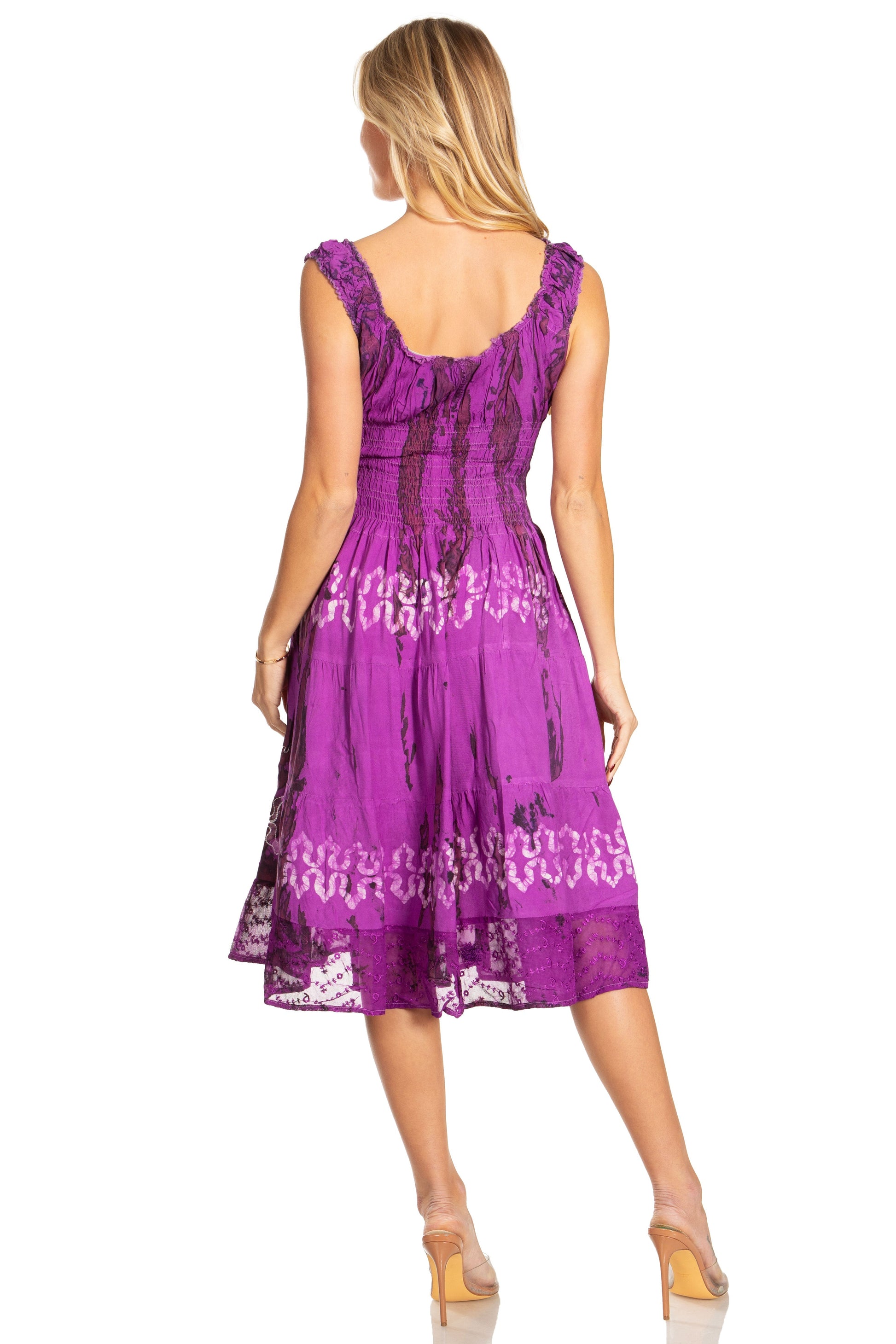 Sakkas Alba Women's Off The Shoulder Smock Ruffle Midi Dress Tie Dye & Embroidery - Concordia Style Boutique