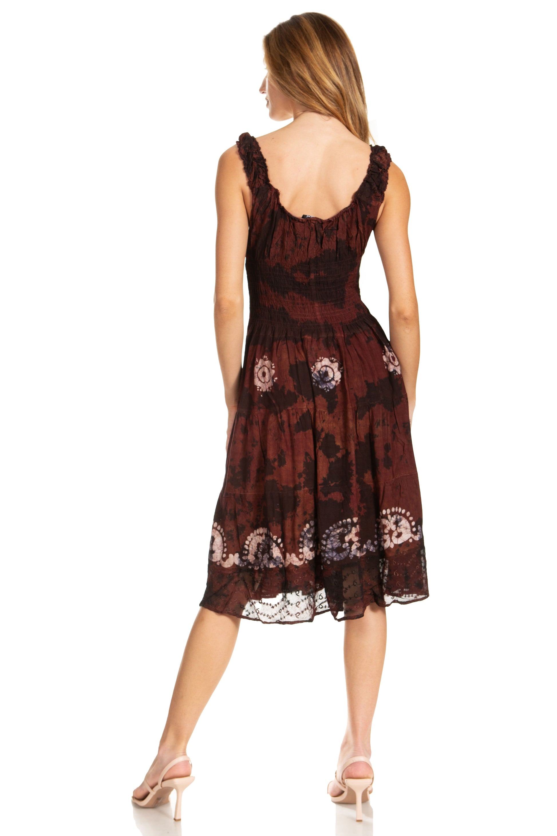 Sakkas Alba Women's Off The Shoulder Smock Ruffle Midi Dress Tie Dye & Embroidery - Concordia Style Boutique