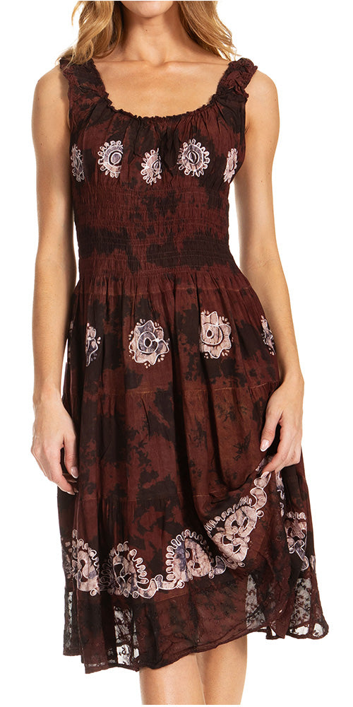 Sakkas Alba Women's Off The Shoulder Smock Ruffle Midi Dress Tie Dye & Embroidery - Concordia Style Boutique