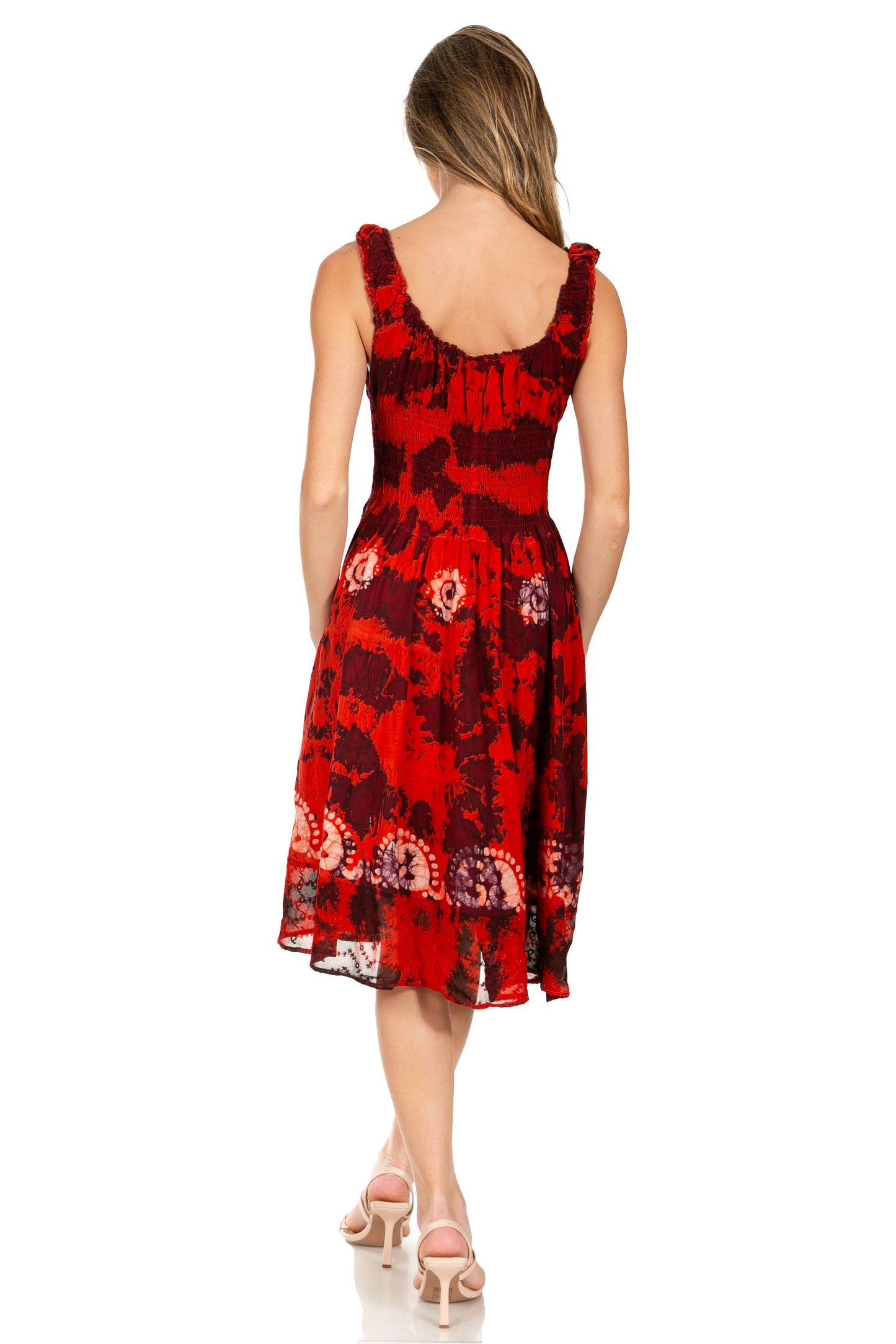Sakkas Alba Women's Off The Shoulder Smock Ruffle Midi Dress Tie Dye & Embroidery - Concordia Style Boutique