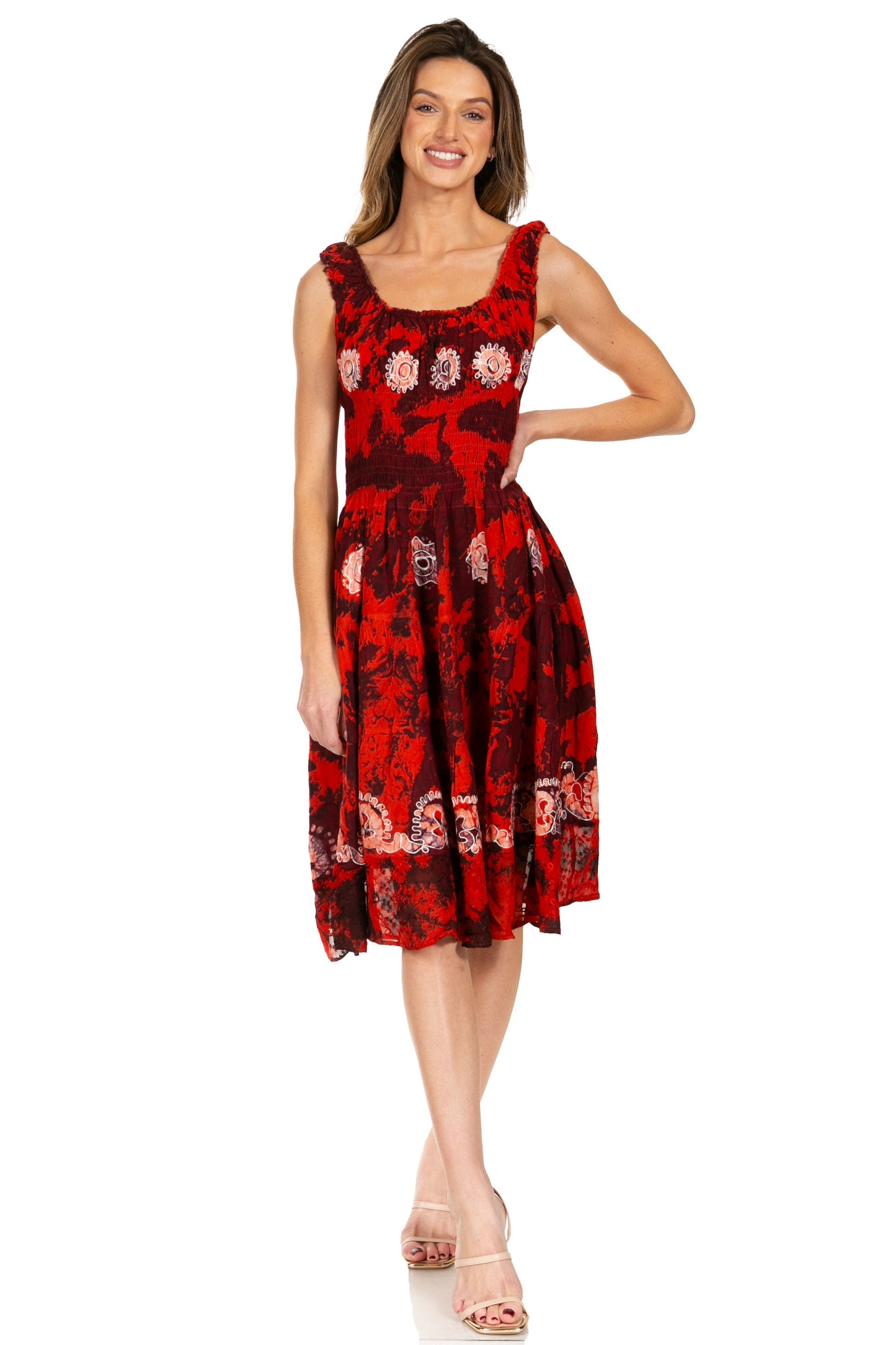 Sakkas Alba Women's Off The Shoulder Smock Ruffle Midi Dress Tie Dye & Embroidery - Concordia Style Boutique