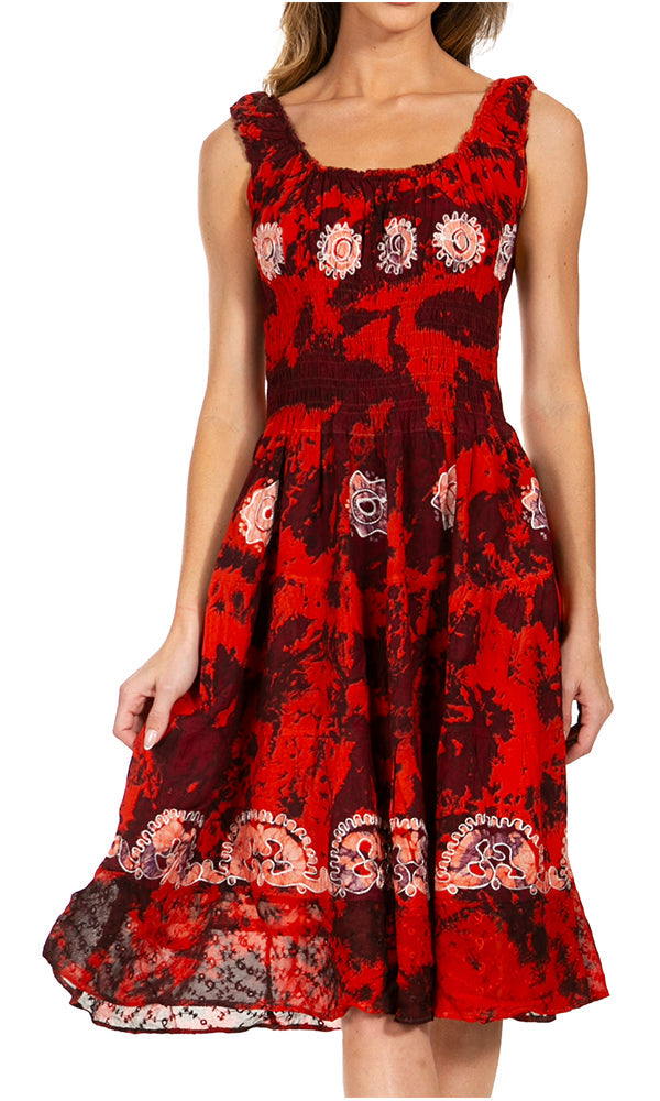 Sakkas Alba Women's Off The Shoulder Smock Ruffle Midi Dress Tie Dye & Embroidery - Concordia Style Boutique