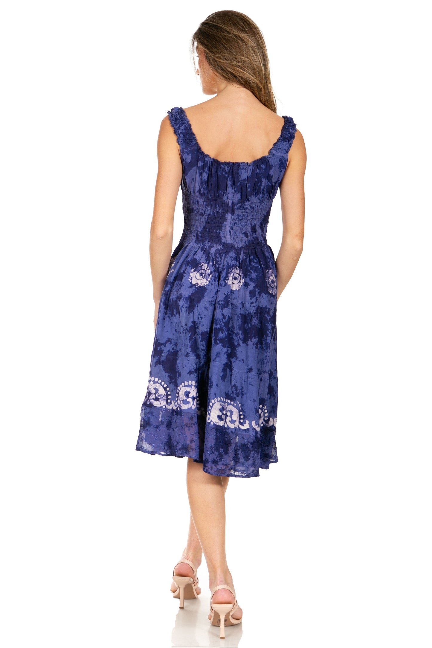 Sakkas Alba Women's Off The Shoulder Smock Ruffle Midi Dress Tie Dye & Embroidery - Concordia Style Boutique
