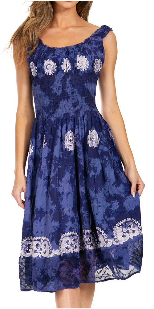Sakkas Alba Women's Off The Shoulder Smock Ruffle Midi Dress Tie Dye & Embroidery - Concordia Style Boutique