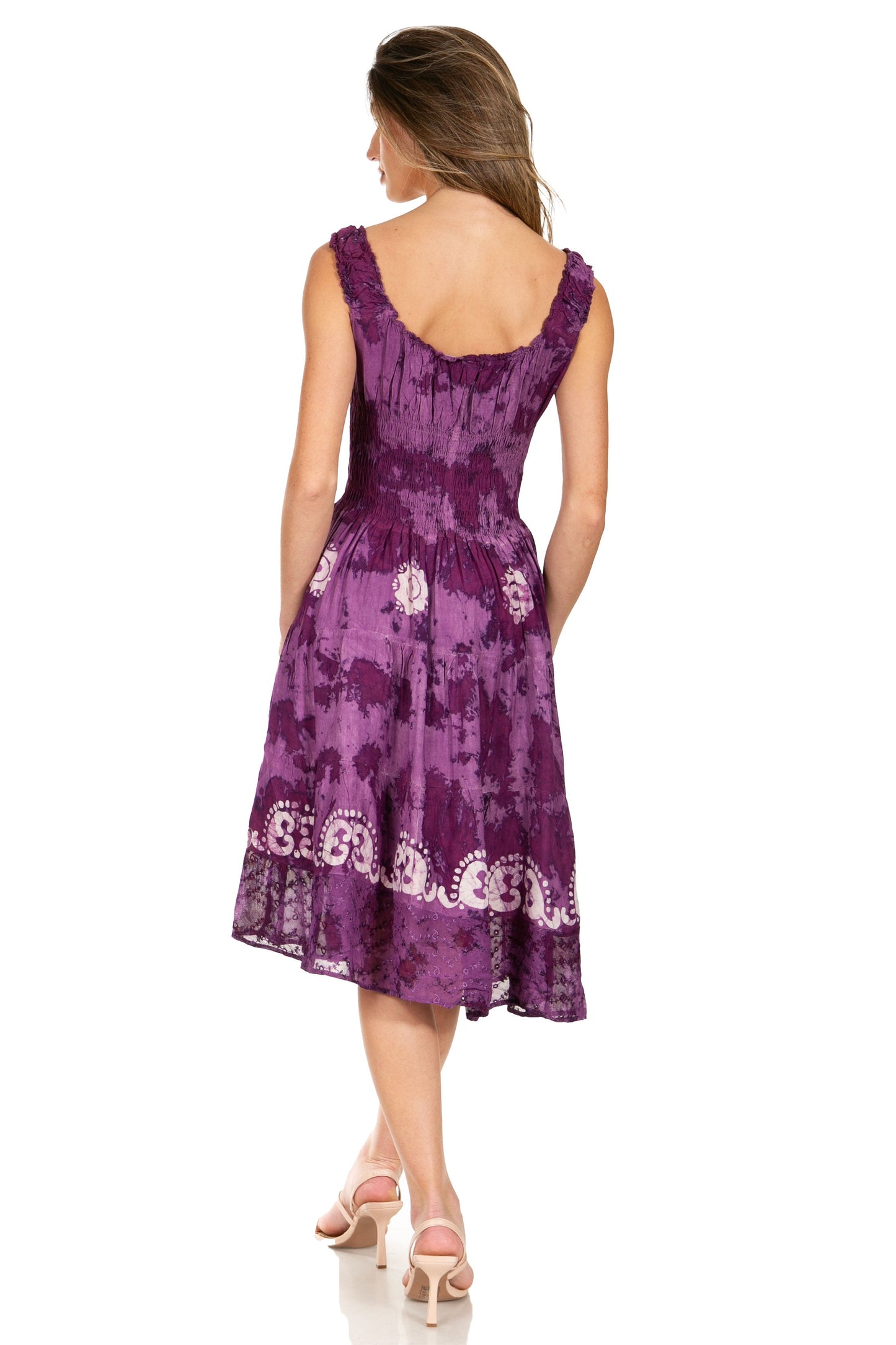 Sakkas Alba Women's Off The Shoulder Smock Ruffle Midi Dress Tie Dye & Embroidery - Concordia Style Boutique