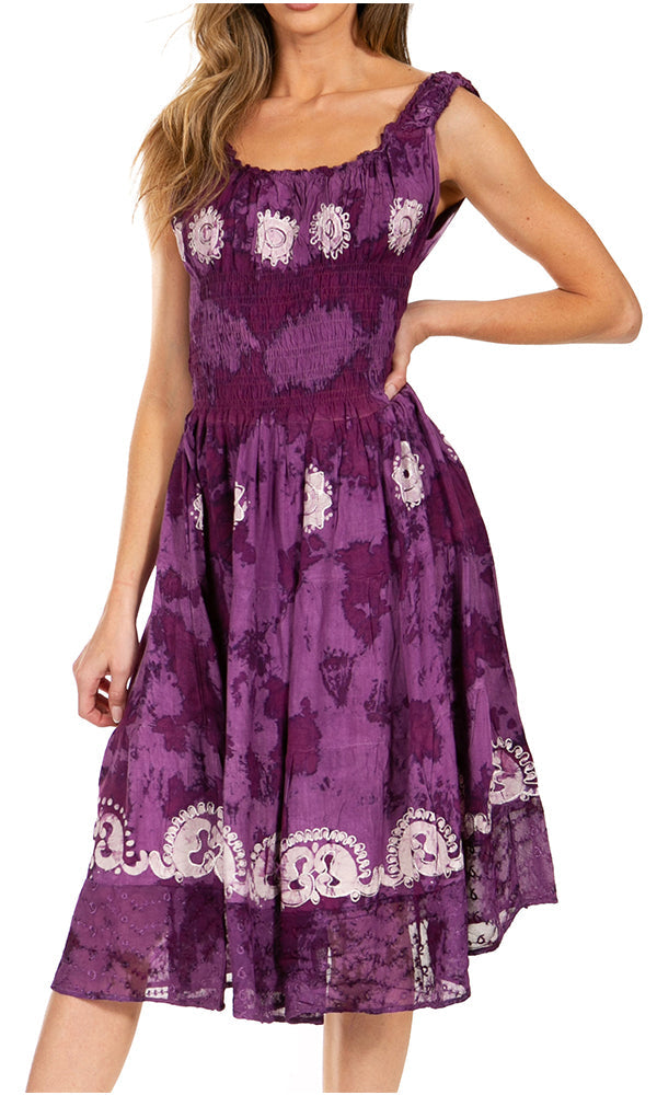 Sakkas Alba Women's Off The Shoulder Smock Ruffle Midi Dress Tie Dye & Embroidery - Concordia Style Boutique