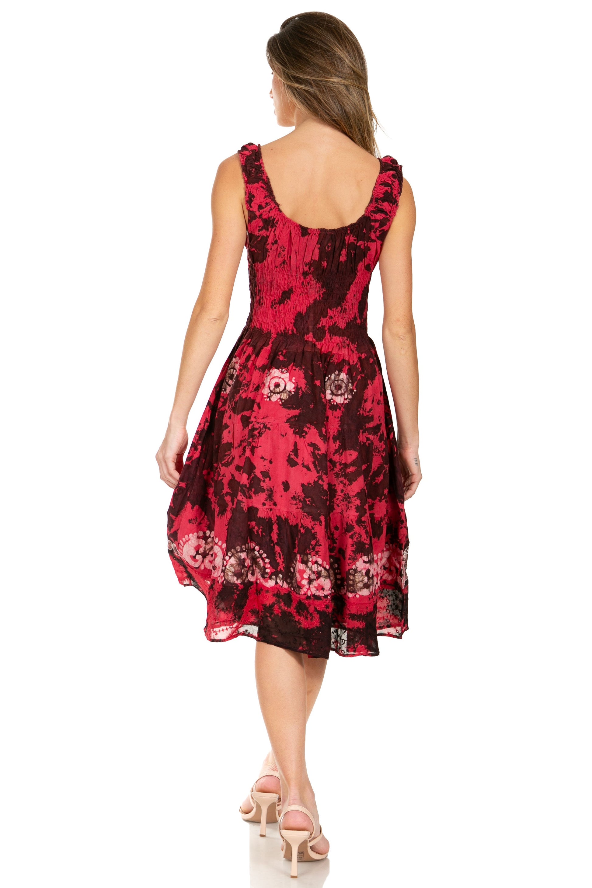 Sakkas Alba Women's Off The Shoulder Smock Ruffle Midi Dress Tie Dye & Embroidery - Concordia Style Boutique