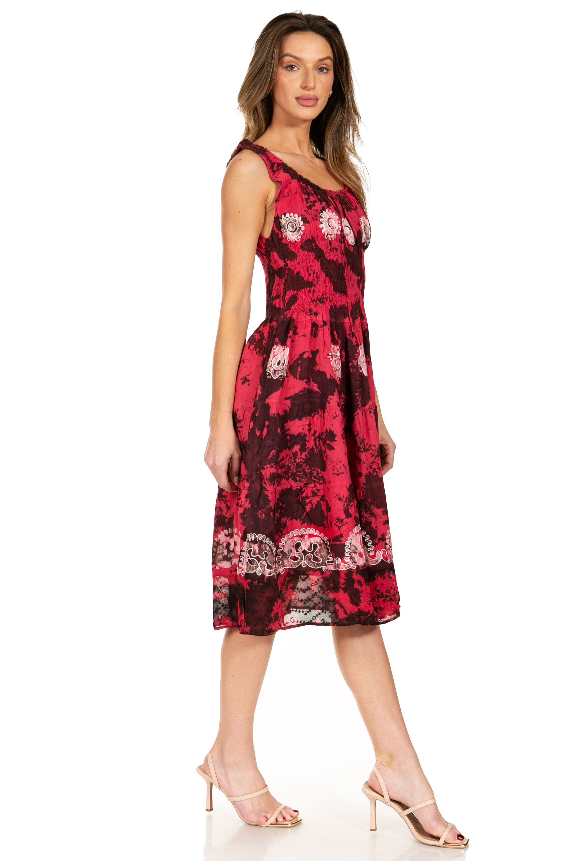 Sakkas Alba Women's Off The Shoulder Smock Ruffle Midi Dress Tie Dye & Embroidery - Concordia Style Boutique