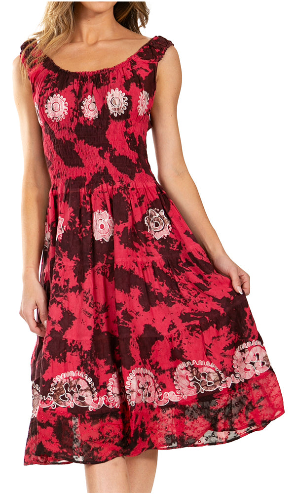 Sakkas Alba Women's Off The Shoulder Smock Ruffle Midi Dress Tie Dye & Embroidery - Concordia Style Boutique