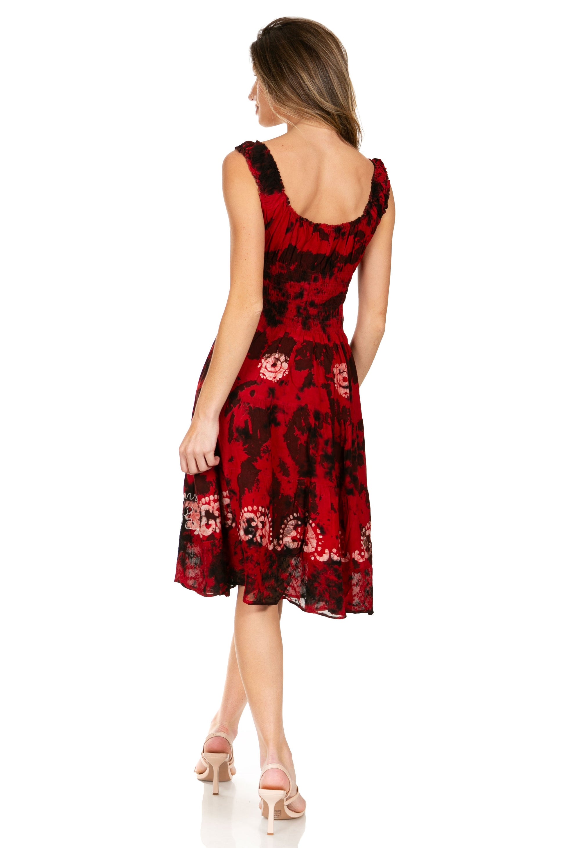 Sakkas Alba Women's Off The Shoulder Smock Ruffle Midi Dress Tie Dye & Embroidery - Concordia Style Boutique