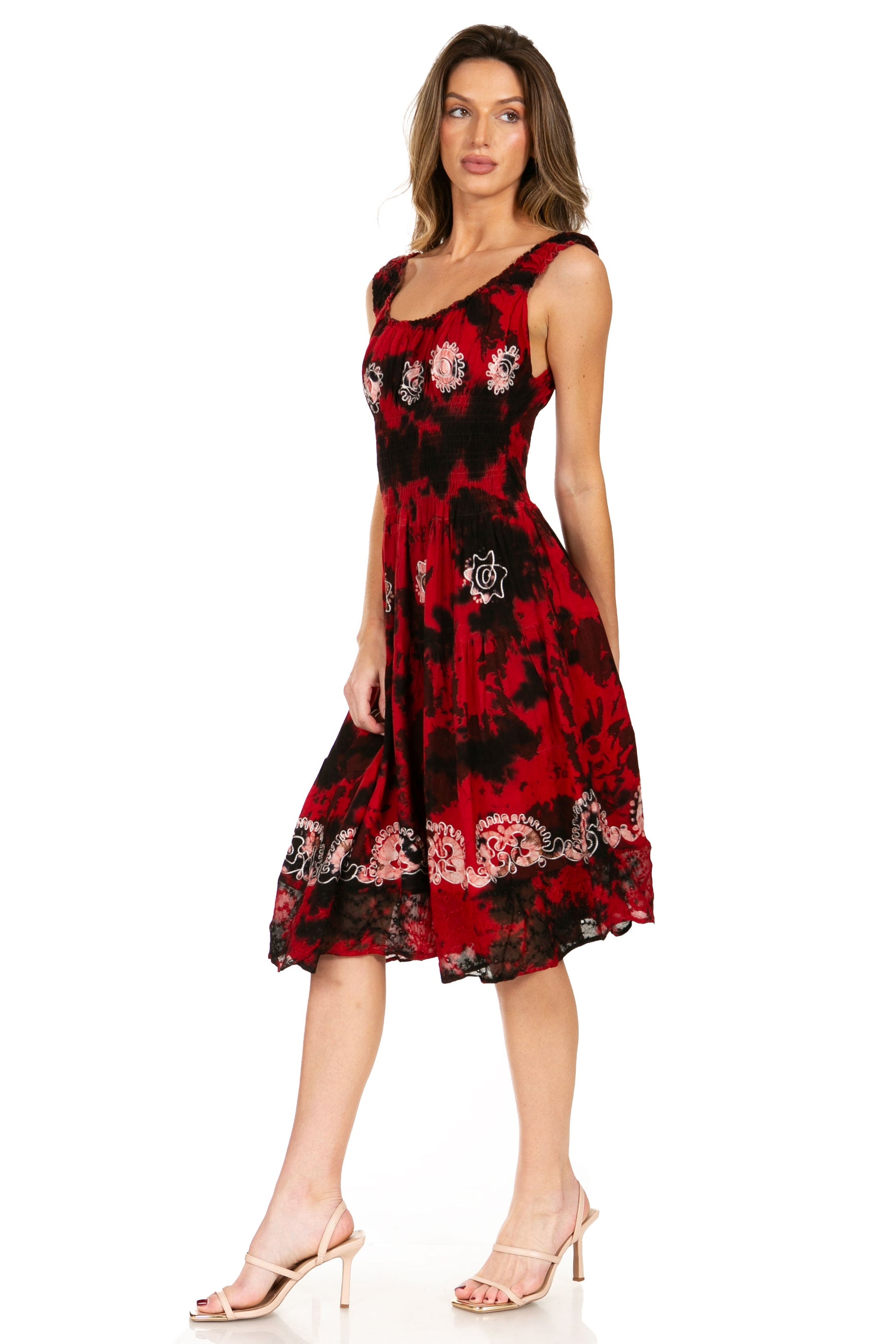 Sakkas Alba Women's Off The Shoulder Smock Ruffle Midi Dress Tie Dye & Embroidery - Concordia Style Boutique