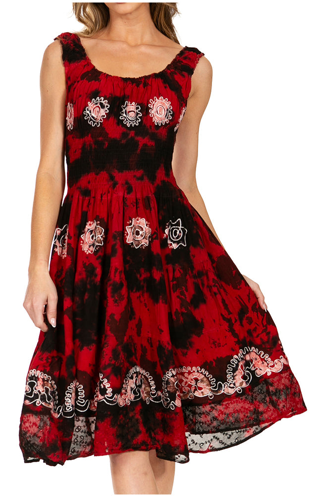 Sakkas Alba Women's Off The Shoulder Smock Ruffle Midi Dress Tie Dye & Embroidery - Concordia Style Boutique