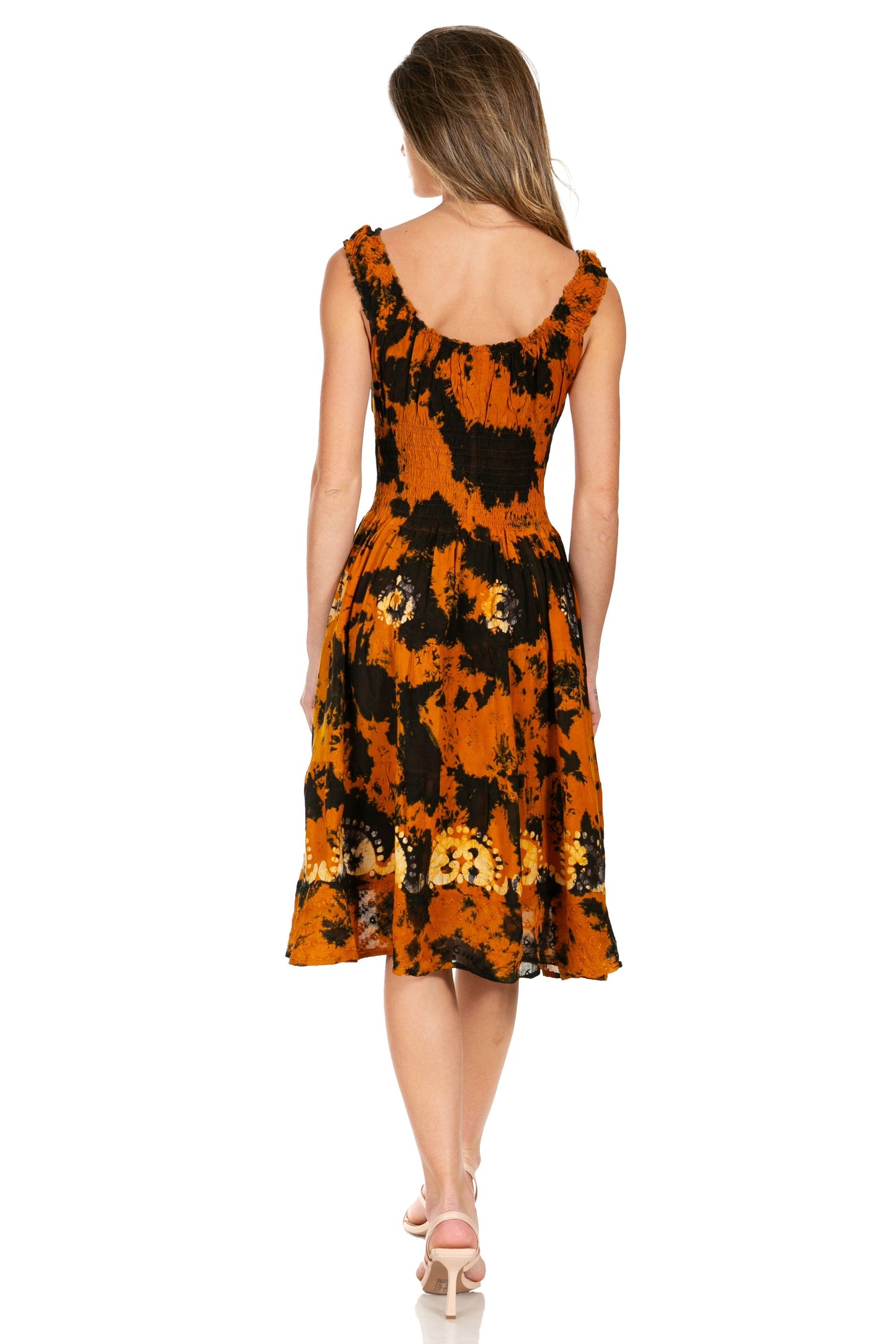 Sakkas Alba Women's Off The Shoulder Smock Ruffle Midi Dress Tie Dye & Embroidery - Concordia Style Boutique
