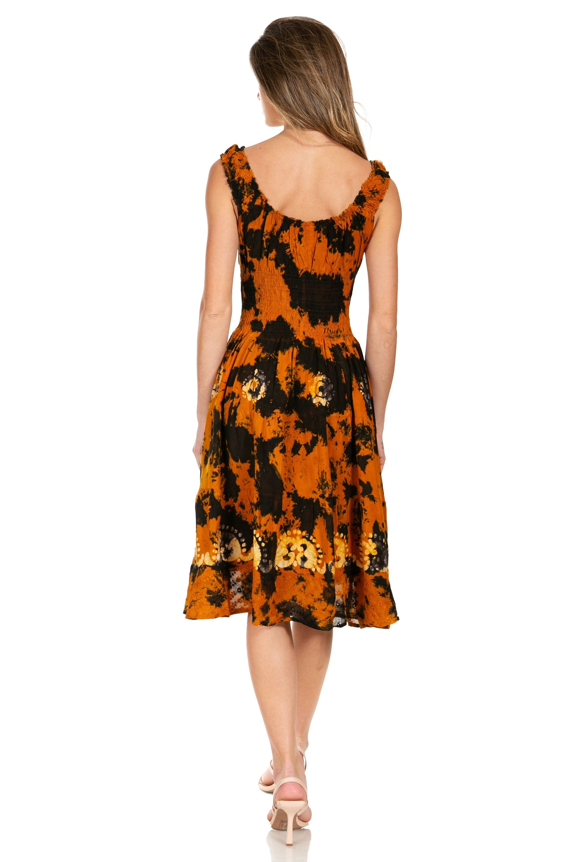 Sakkas Alba Women's Off The Shoulder Smock Ruffle Midi Dress Tie Dye & Embroidery - Concordia Style Boutique