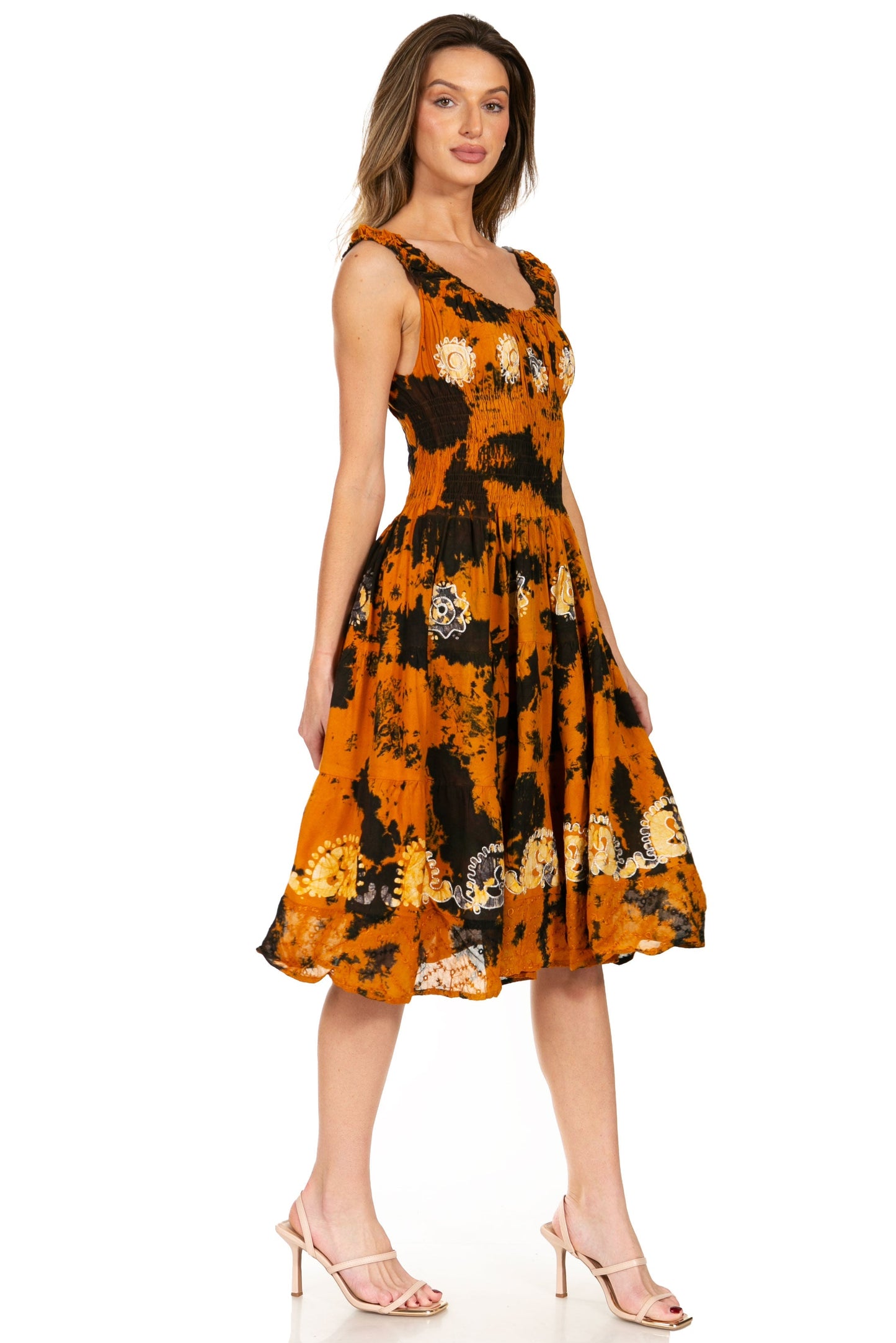 Sakkas Alba Women's Off The Shoulder Smock Ruffle Midi Dress Tie Dye & Embroidery - Concordia Style Boutique