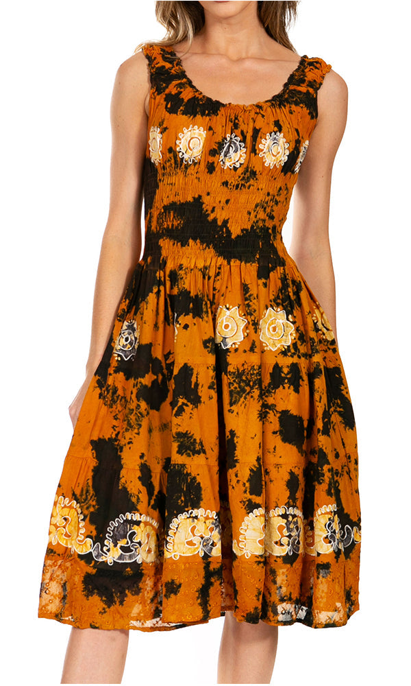Sakkas Alba Women's Off The Shoulder Smock Ruffle Midi Dress Tie Dye & Embroidery - Concordia Style Boutique