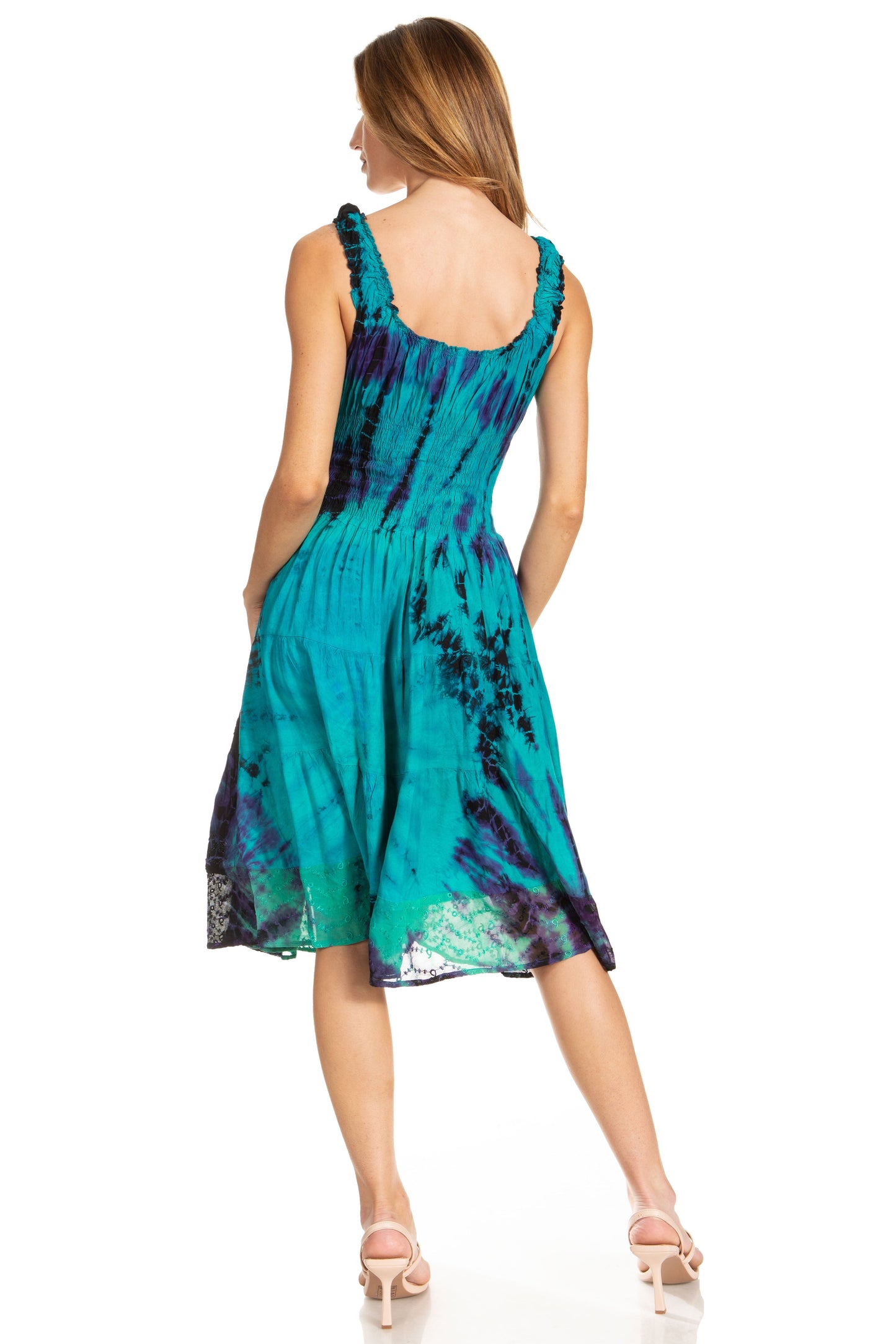 Sakkas Alba Women's Off The Shoulder Smock Ruffle Midi Dress Tie Dye & Embroidery - Concordia Style Boutique