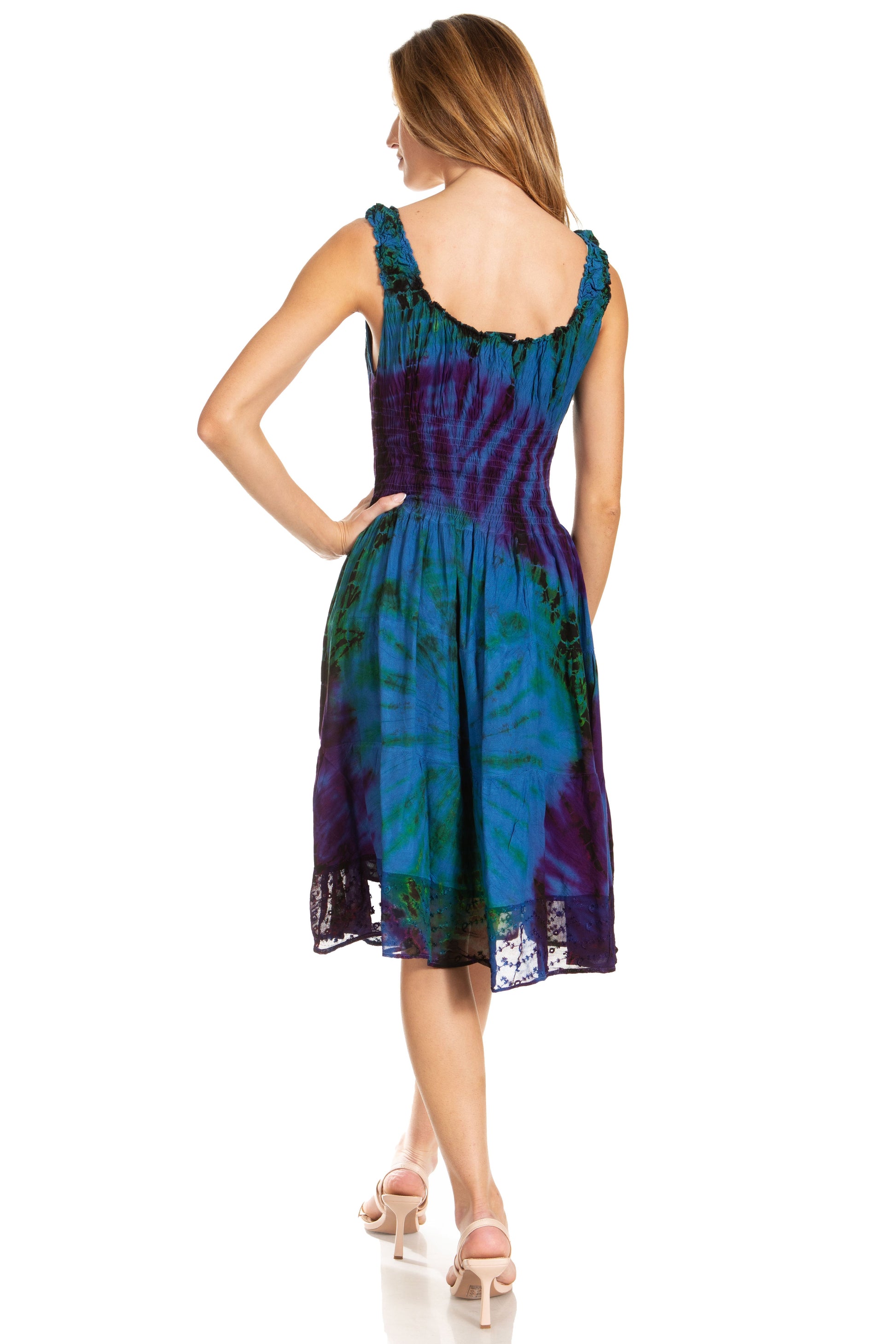 Sakkas Alba Women's Off The Shoulder Smock Ruffle Midi Dress Tie Dye & Embroidery - Concordia Style Boutique