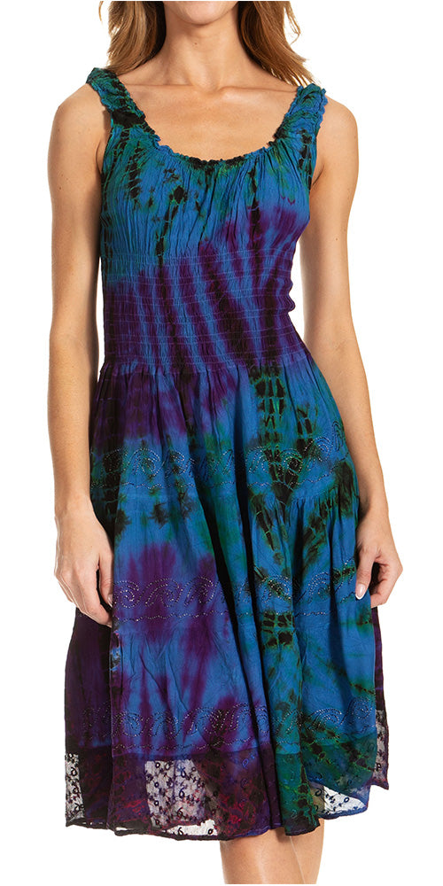 Sakkas Alba Women's Off The Shoulder Smock Ruffle Midi Dress Tie Dye & Embroidery - Concordia Style Boutique