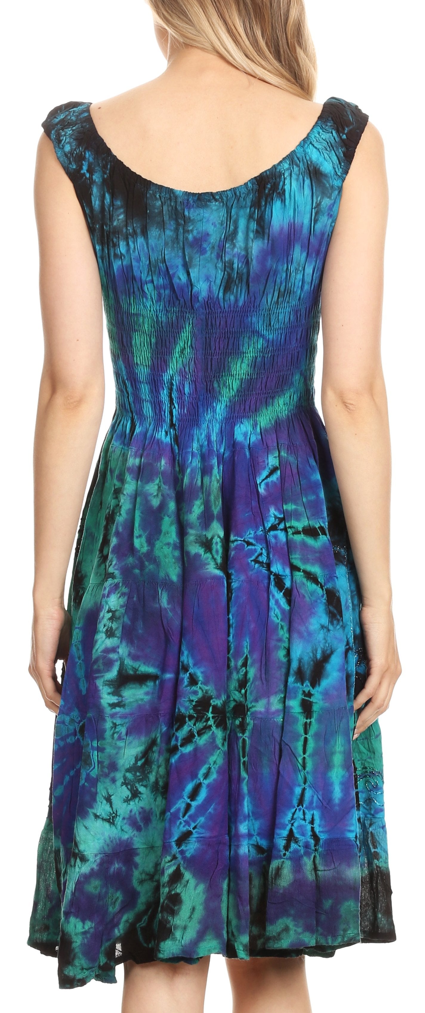 Sakkas Alba Women's Off The Shoulder Smock Ruffle Midi Dress Tie Dye & Embroidery - Concordia Style Boutique