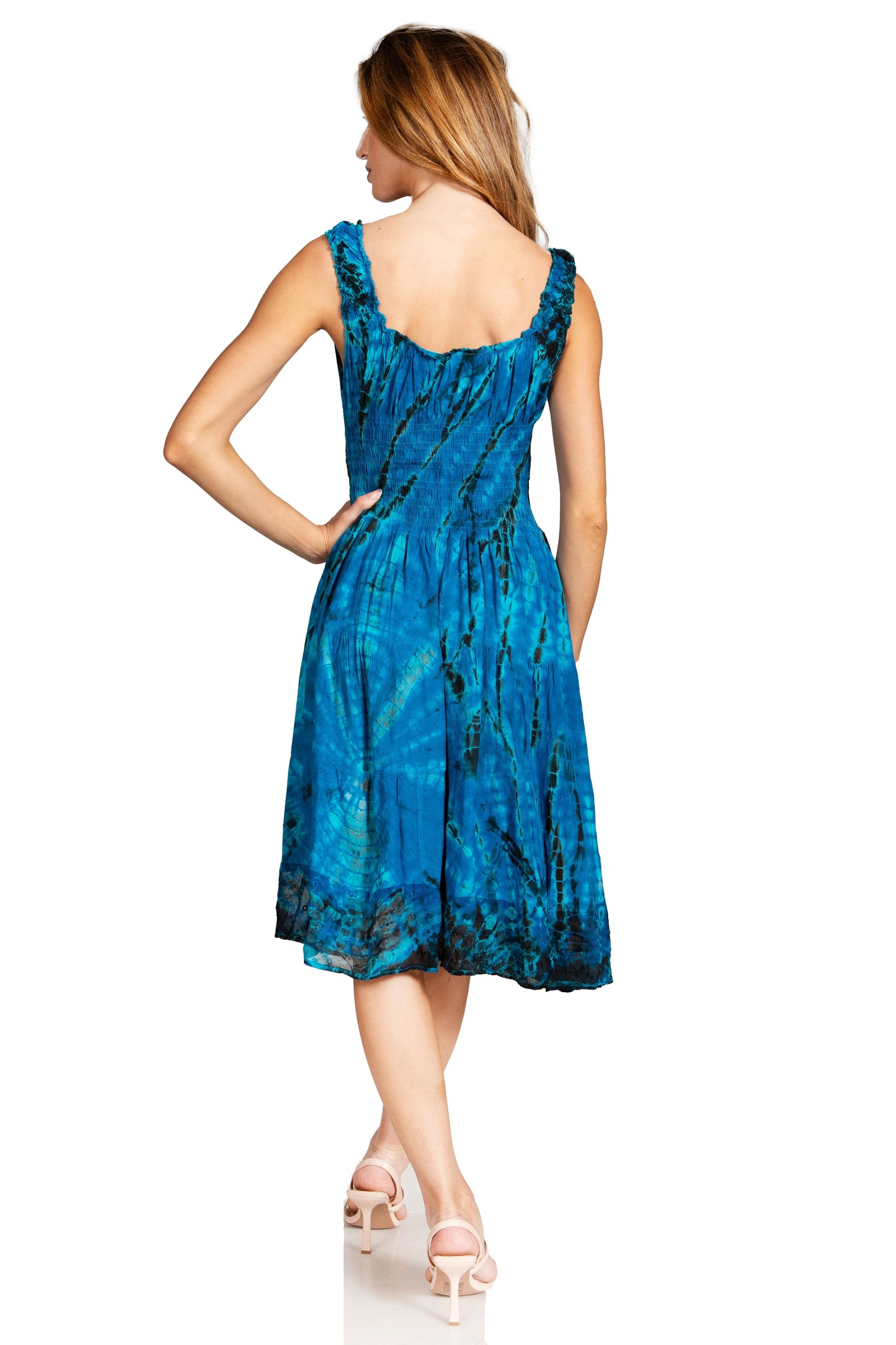 Sakkas Alba Women's Off The Shoulder Smock Ruffle Midi Dress Tie Dye & Embroidery - Concordia Style Boutique
