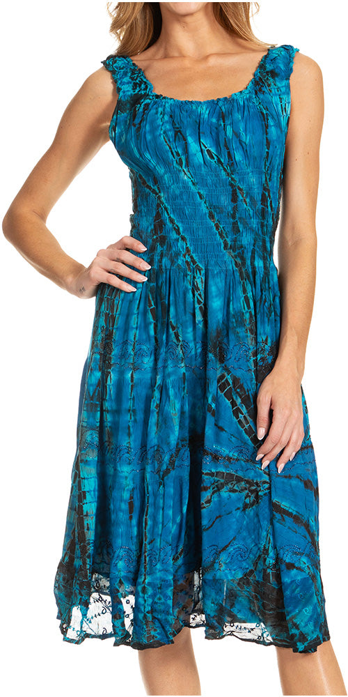 Sakkas Alba Women's Off The Shoulder Smock Ruffle Midi Dress Tie Dye & Embroidery - Concordia Style Boutique