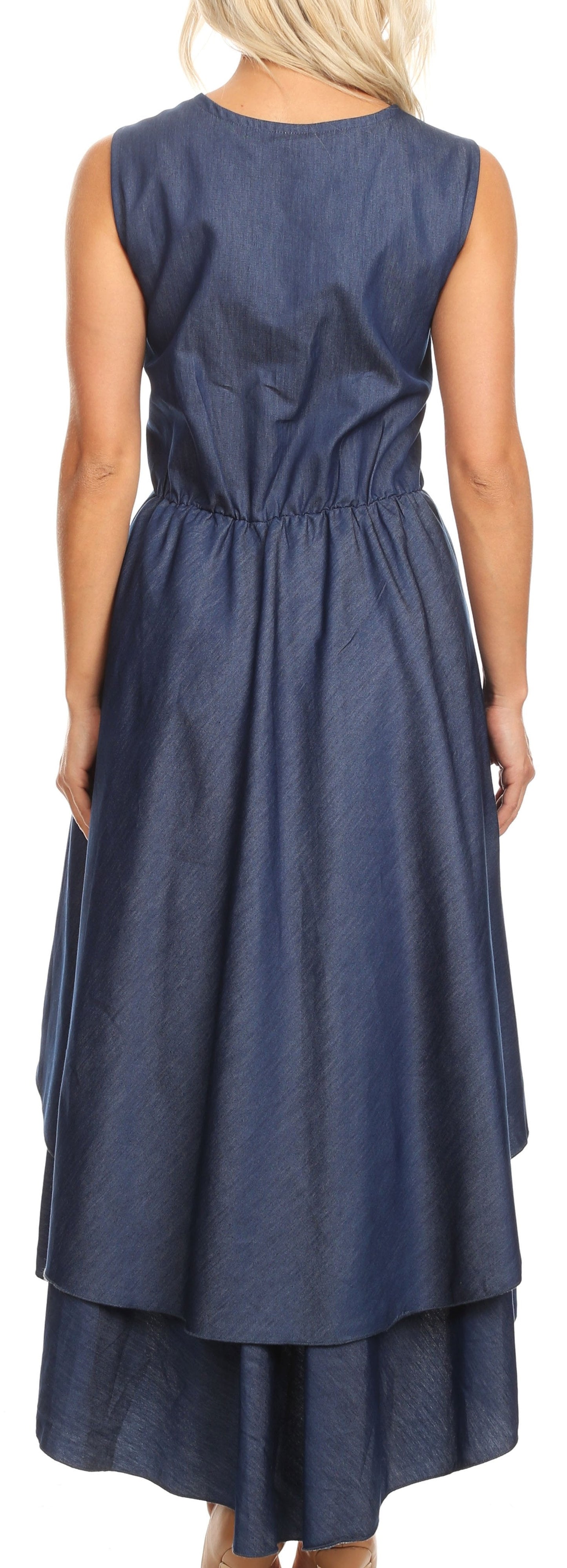Sakkas Emalia Women's Sleeveless Cocktail High Low Hem Dress with Pockets Chambray - Concordia Style Boutique