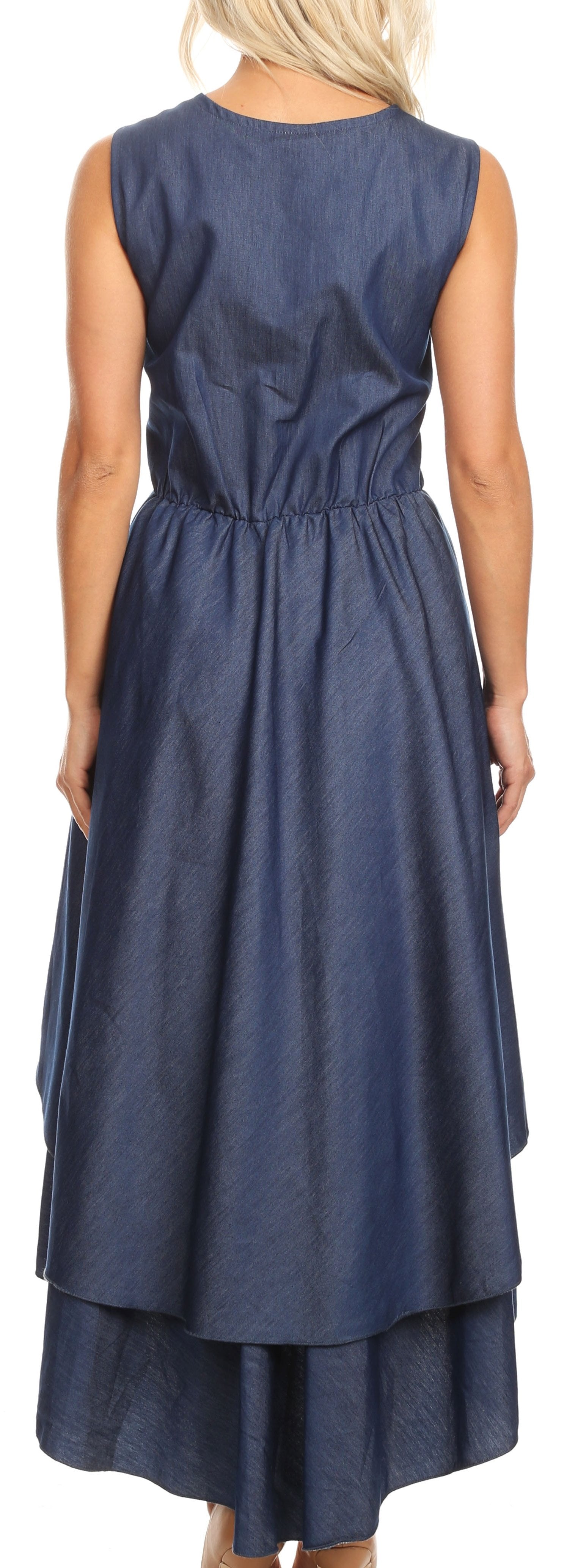 Sakkas Emalia Women's Sleeveless Cocktail High Low Hem Dress with Pockets Chambray - Concordia Style Boutique