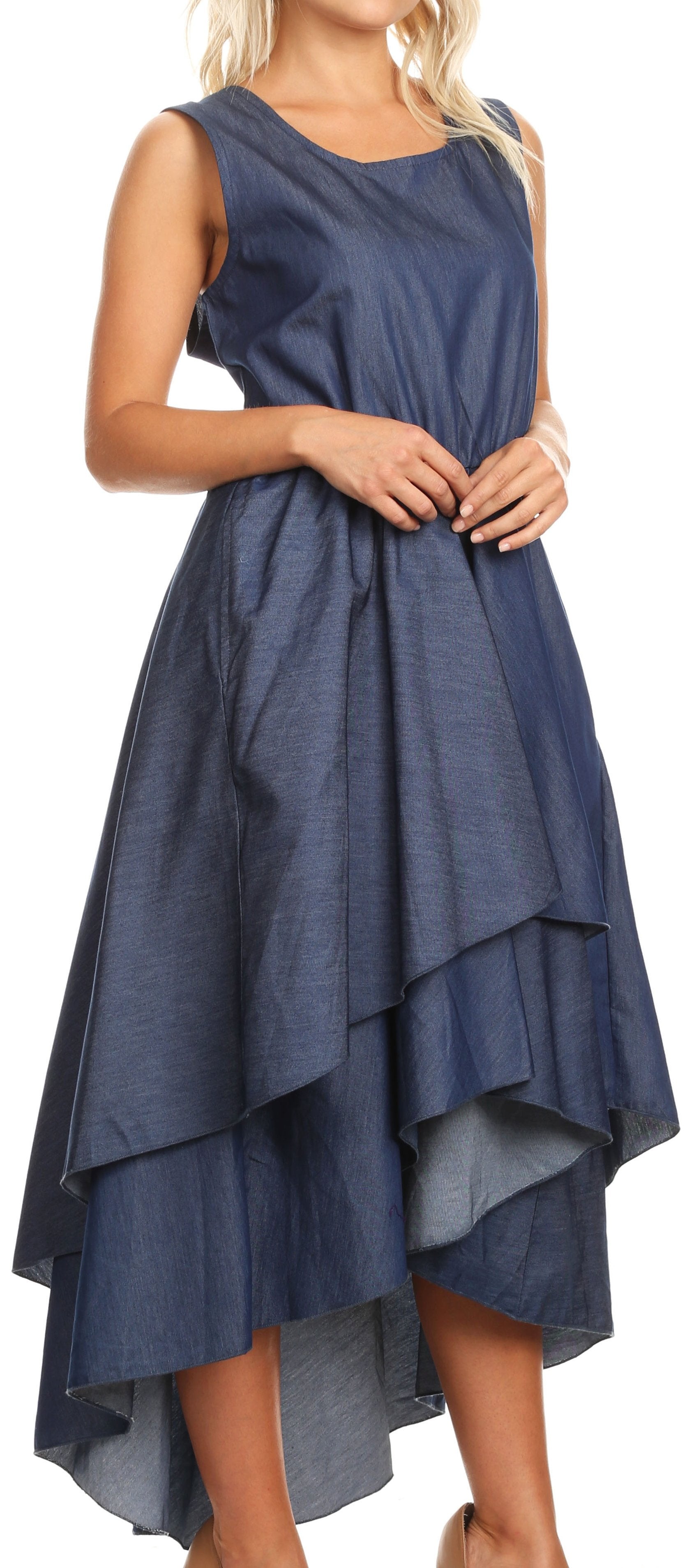 Sakkas Emalia Women's Sleeveless Cocktail High Low Hem Dress with Pockets Chambray - Concordia Style Boutique