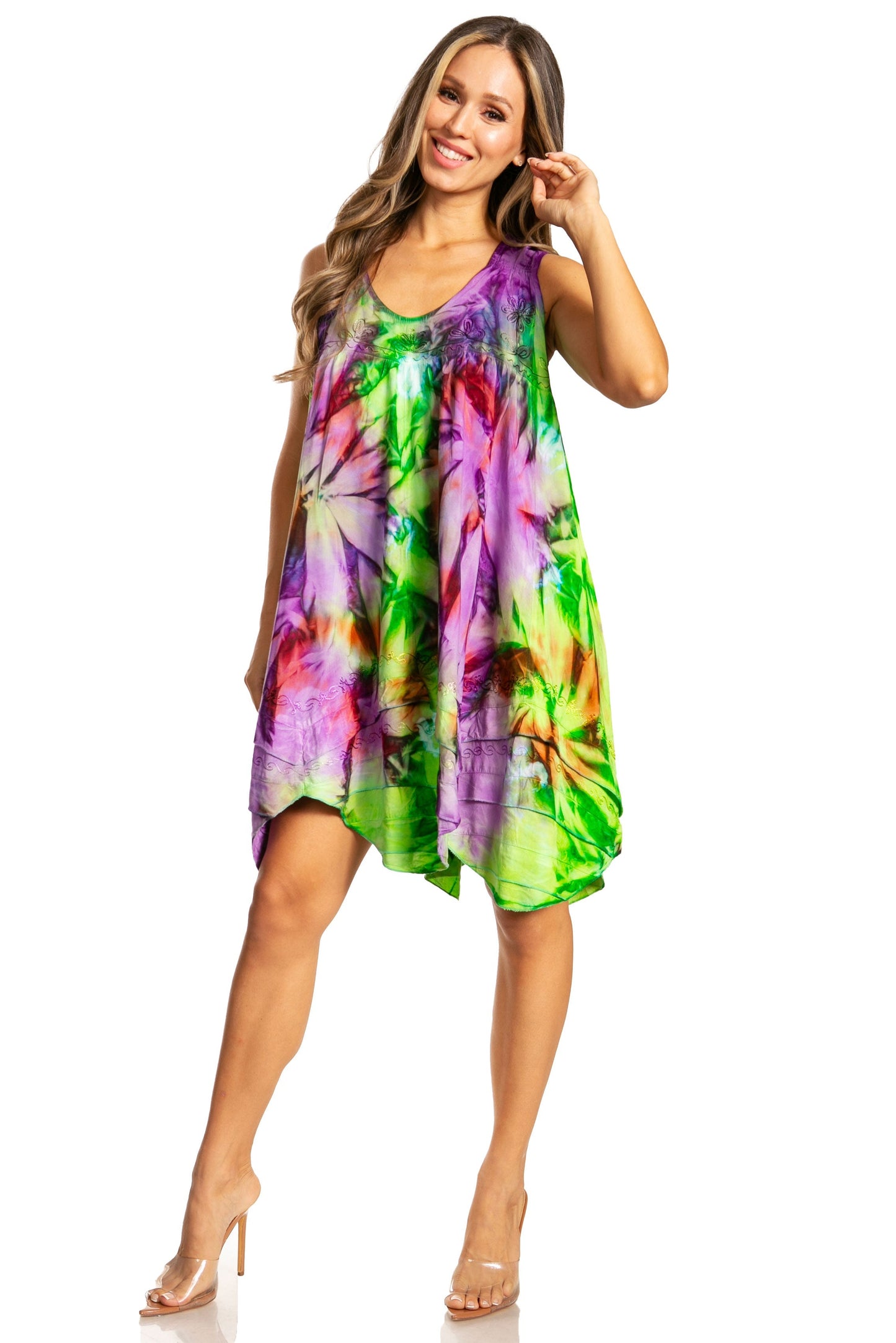 Sakkas Artemi Women's Casual Short Tie-dye Sleeveless Loose Tank Dress Cover-up - Concordia Style Boutique