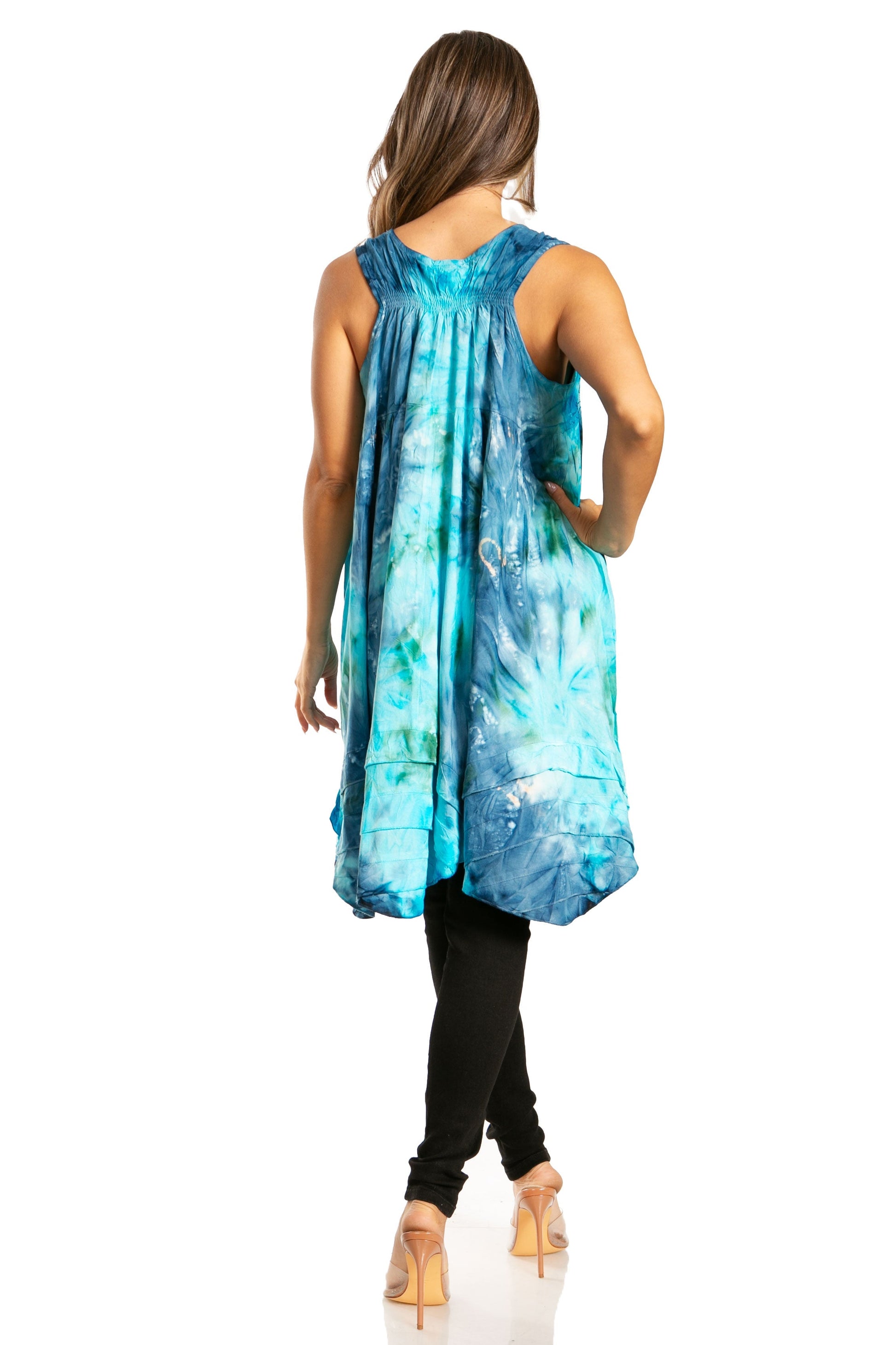 Sakkas Artemi Women's Casual Short Tie-dye Sleeveless Loose Tank Dress Cover-up - Concordia Style Boutique