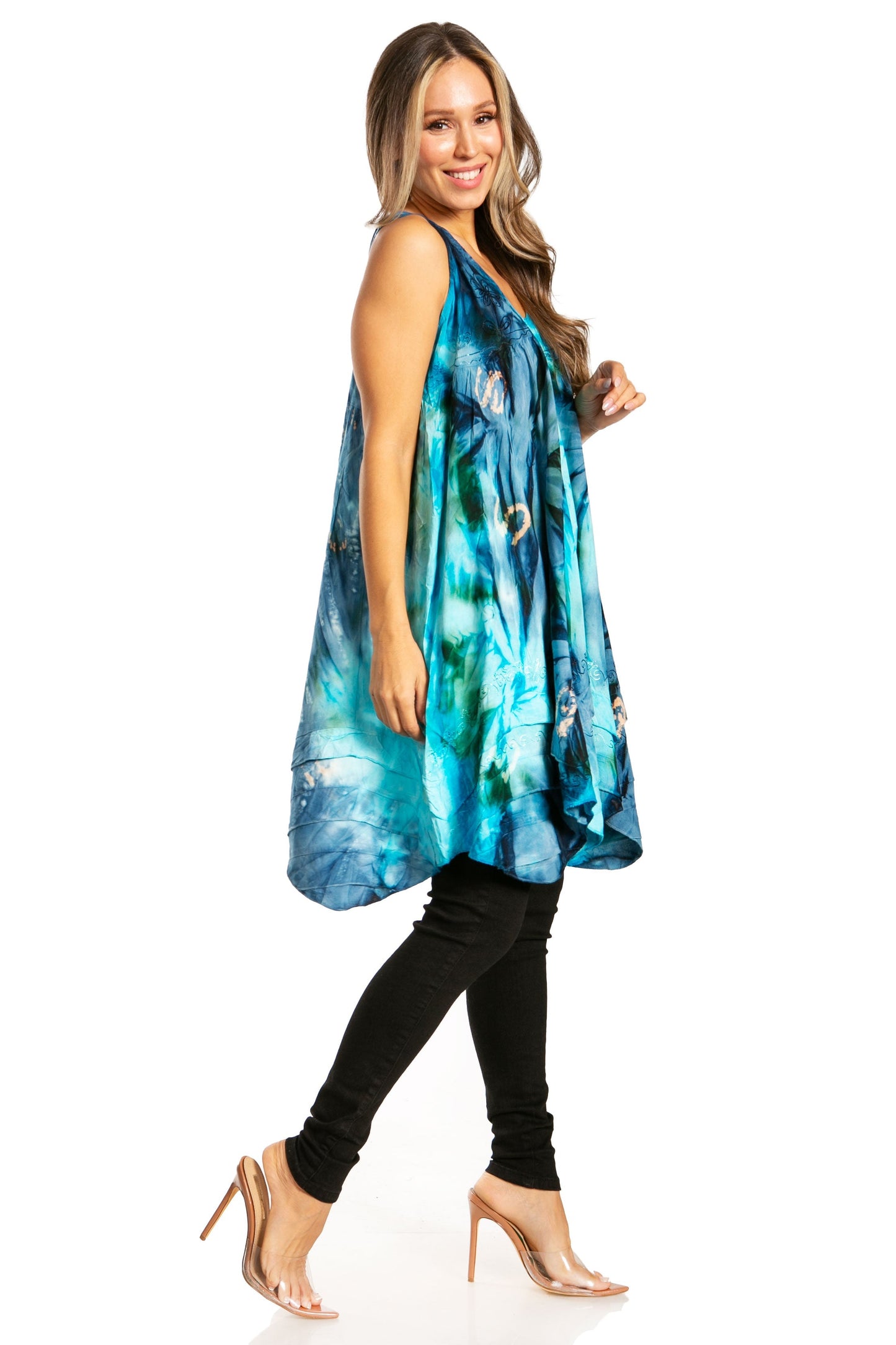Sakkas Artemi Women's Casual Short Tie-dye Sleeveless Loose Tank Dress Cover-up - Concordia Style Boutique