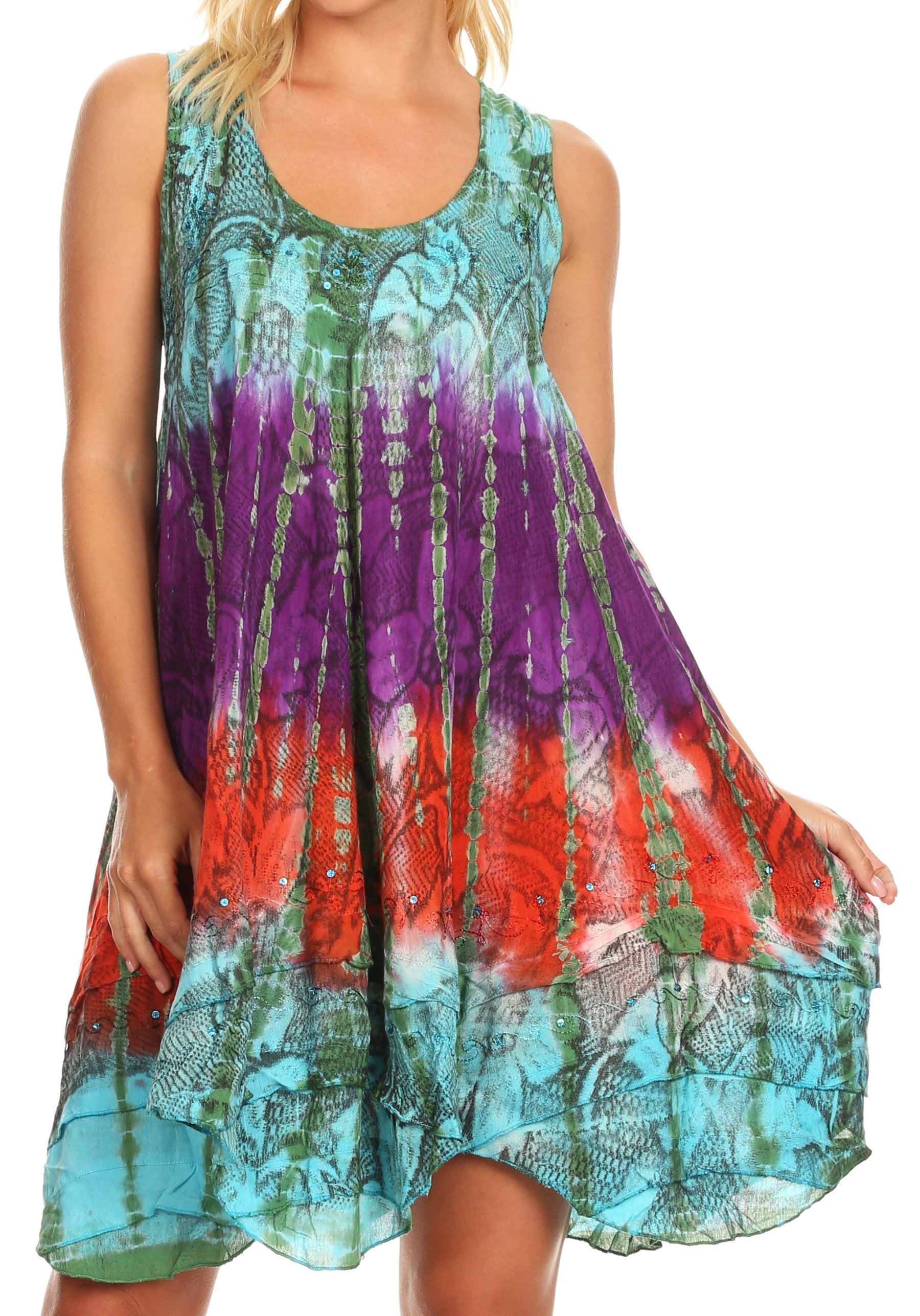 Sakkas Artemi Women's Casual Short Tie-dye Sleeveless Loose Tank Dress Cover-up - Concordia Style Boutique