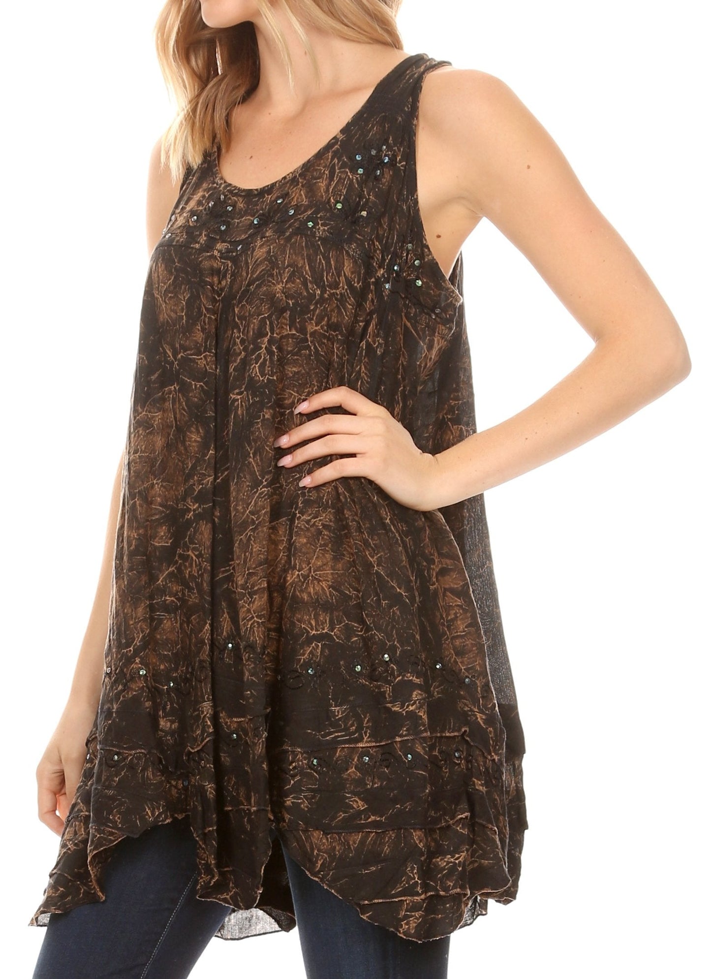 Sakkas Artemi Women's Casual Short Tie-dye Sleeveless Loose Tank Dress Cover-up - Concordia Style Boutique